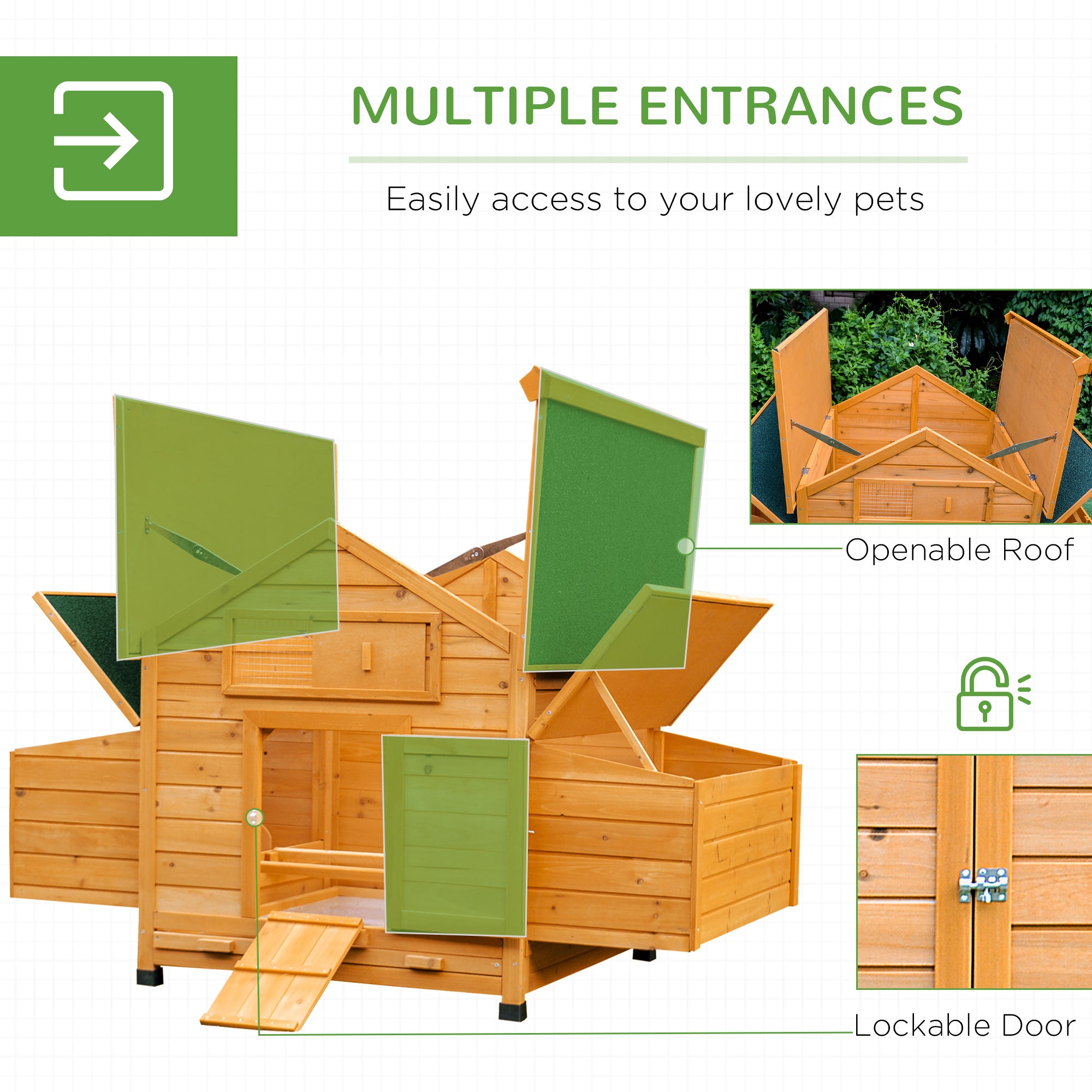 PawHut Wooden Chicken Coop with Nesting Boxes and Tray, for 2-4 Chicken, 150 x 100 x 96.5cm, Yellow