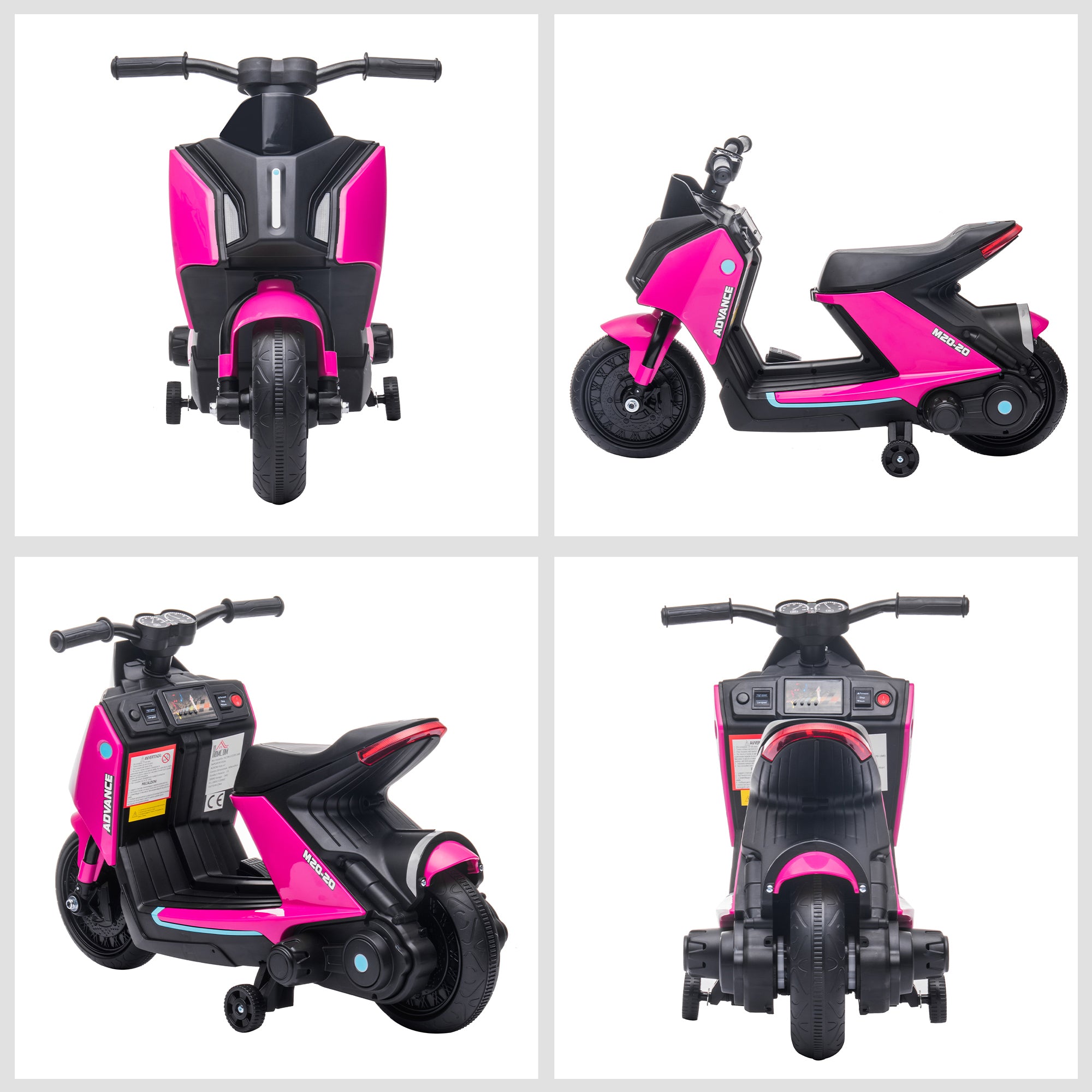 HOMCOM 6V Kids Electric Motorbike Ride On Toy w/ Music Headlights Safety Training Wheels for Girls Boy 2-4 Years Pink - North Peak Garden Furniture
