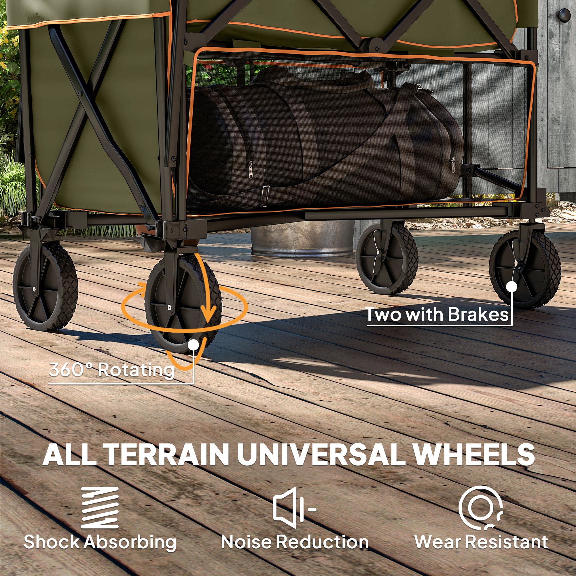 Outsunny Double Decker Folding Trolley on Wheels, 200KG & 350L Capacity Collapsible Wagon Festival Trolley Cart with 134cm Extended for Camping Sports Shopping Garden and Beach, Grey - North Peak Garden Furniture