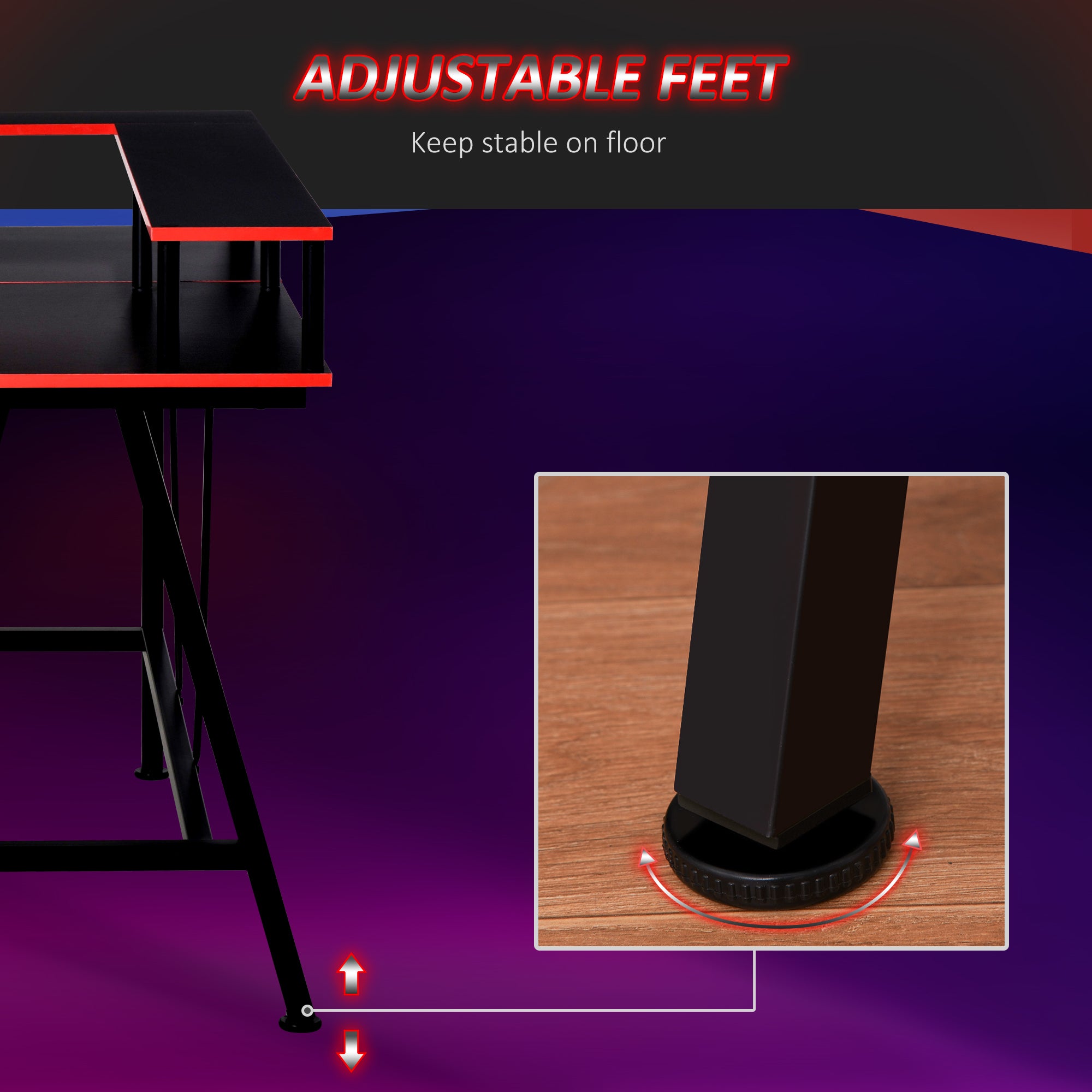 HOMCOM L Shaped Gaming Desk, Corner Computer Desk with Monitor Stand for Home Office, 140 x 130 x 93cm, Black and Red - North Peak Garden Furniture