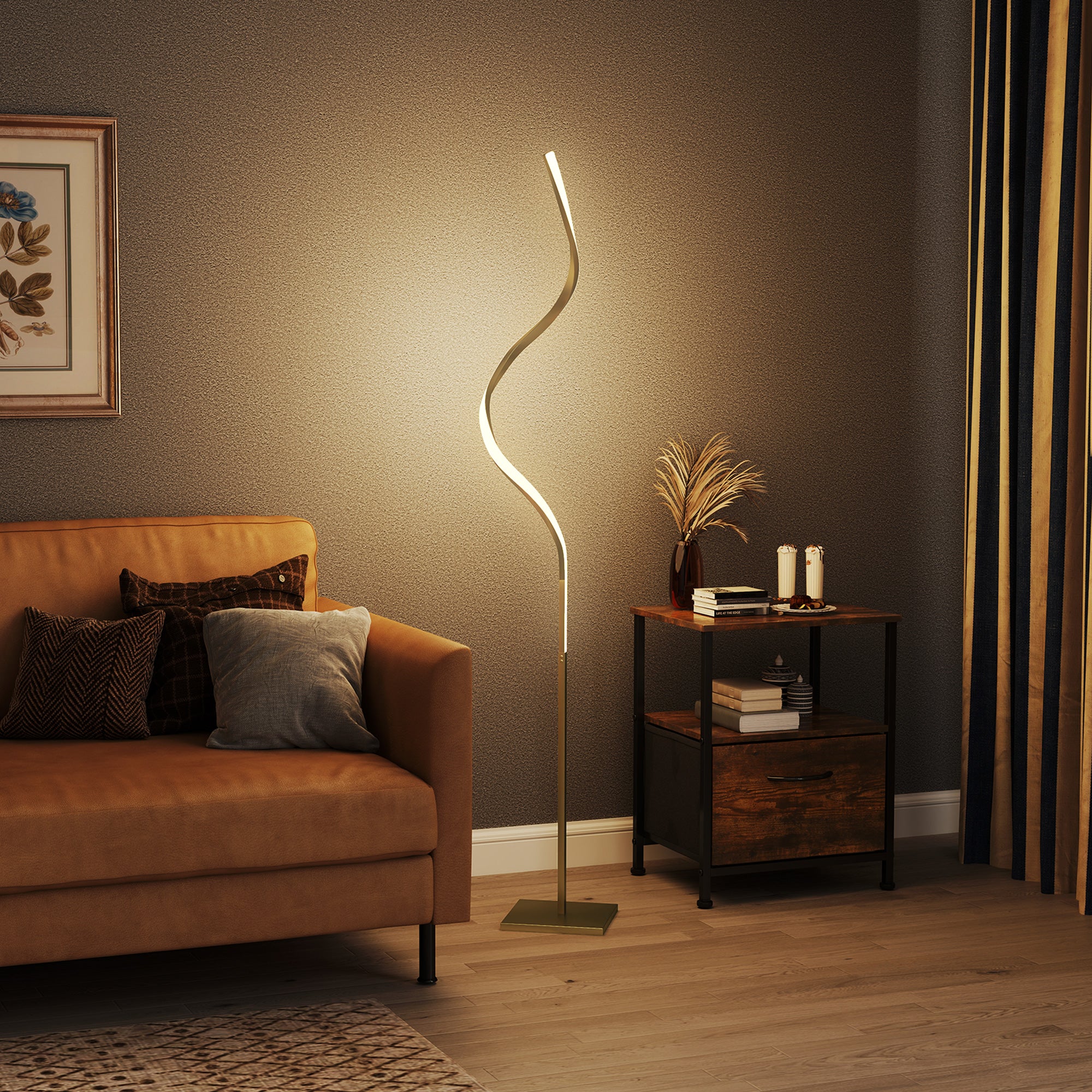 HOMCOM LED Floor Lamp with 3 Adjustable Brightness, Modern Standing Lamp with Foot Switch for Bedroom, Living Room, Gold Tone - North Peak Garden Furniture