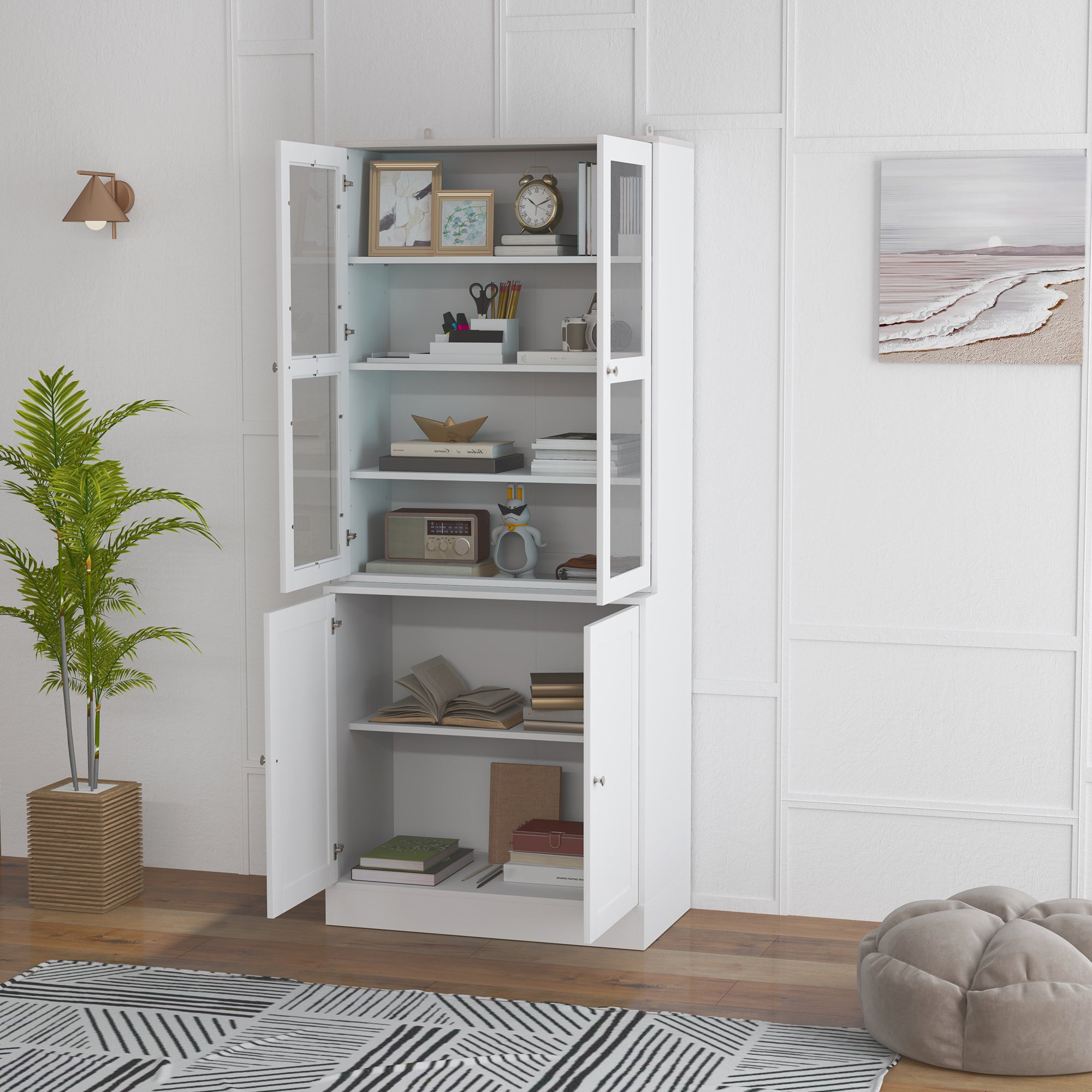 HOMCOM Double Storage Display Cabinet - White - North Peak Garden Furniture