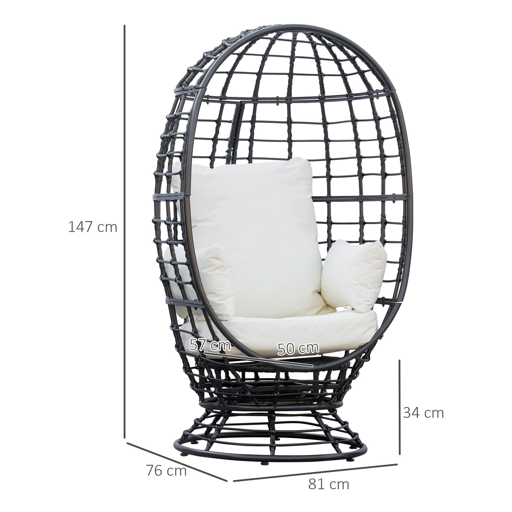 Outsunny Swivel Egg Chair, Rattan Outdoor Chair with Cushion and Pillow for Balcony, Garden, Patio, Black - North Peak Garden Furniture