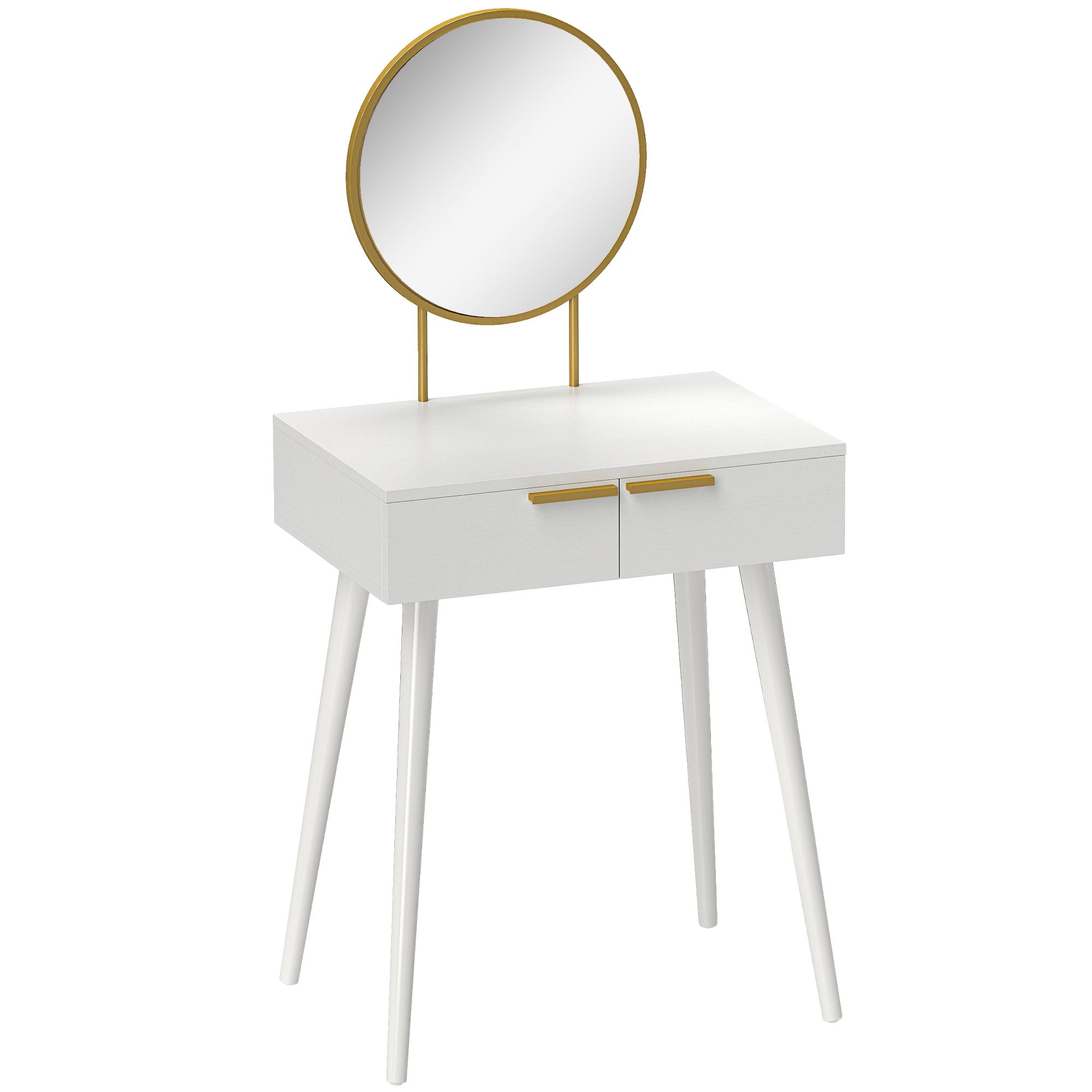 HOMCOM Elegant Dressing Table, with Round Mirror, 60 x 40 x 123 cm - White - North Peak Garden Furniture