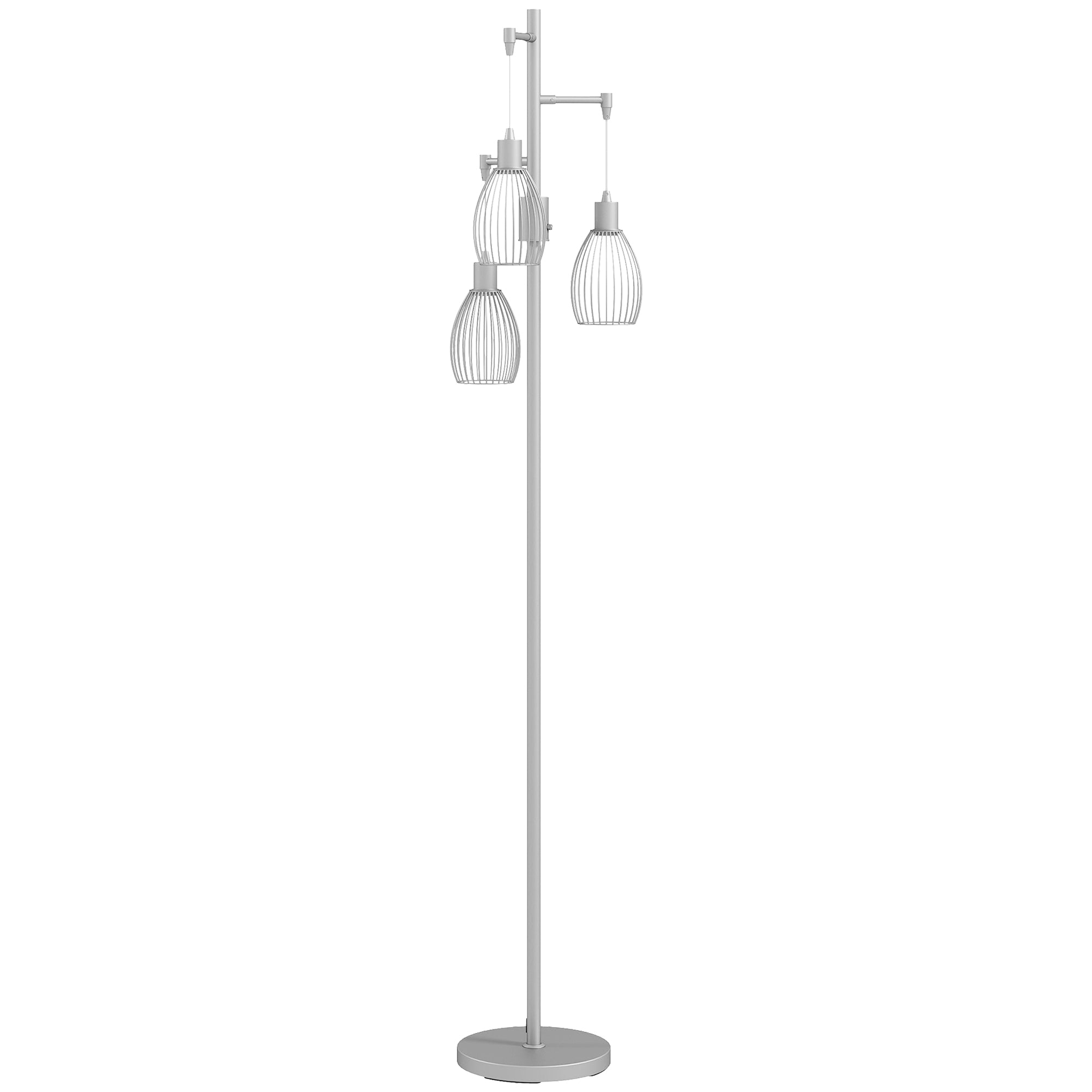 HOMCOM 3-Light Floor Lamp, 170cm Industrial Dimmable Standing Lamp with Steel Wire Cage Lampshades for Living Room, Bedroom, Dining Room, Study, Silver Tone - North Peak Garden Furniture