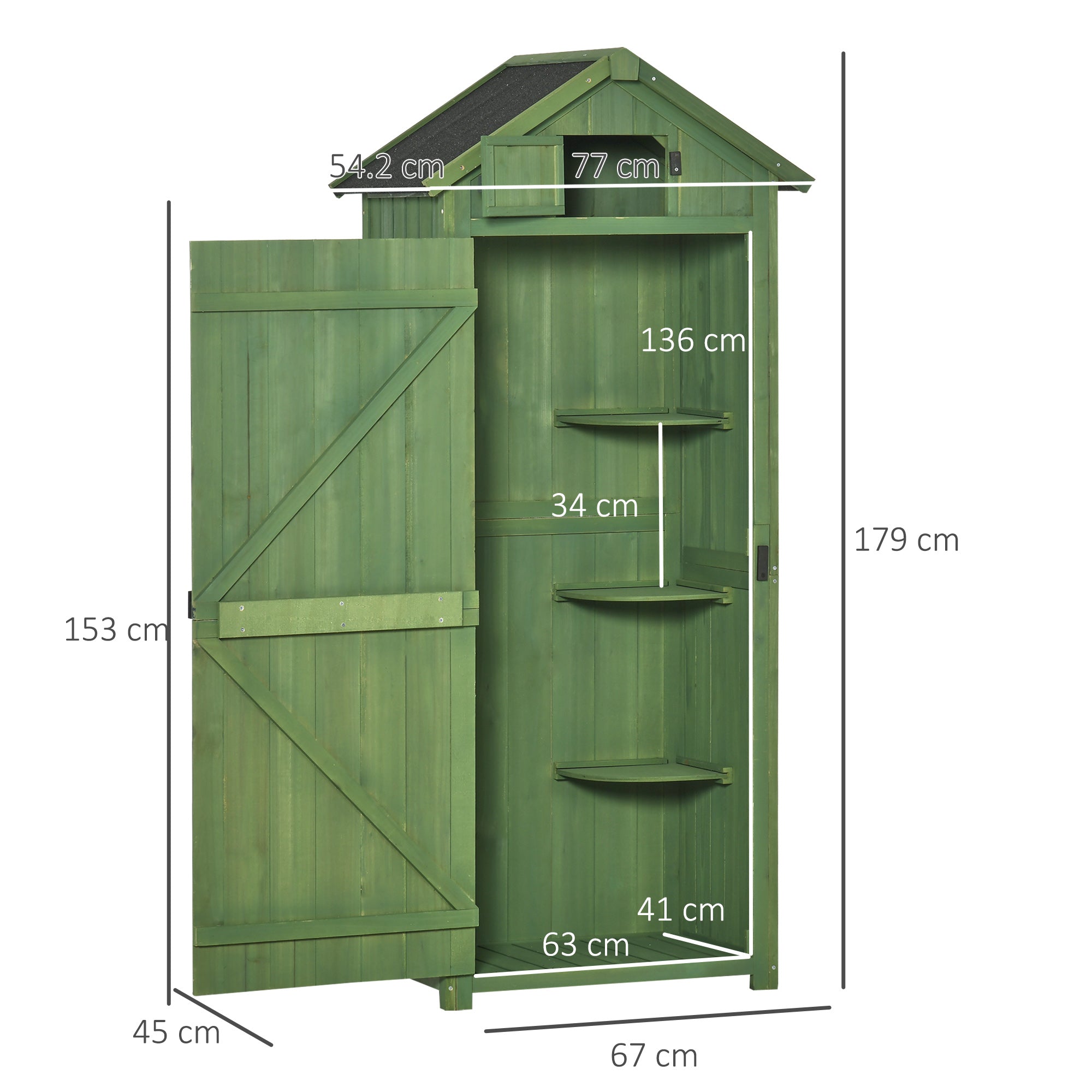 Outsunny Wooden Garden Shed, Utility Outdoor Small Shed with Lockable Double Doors, Shelves and Roof Hatch, Dark Green