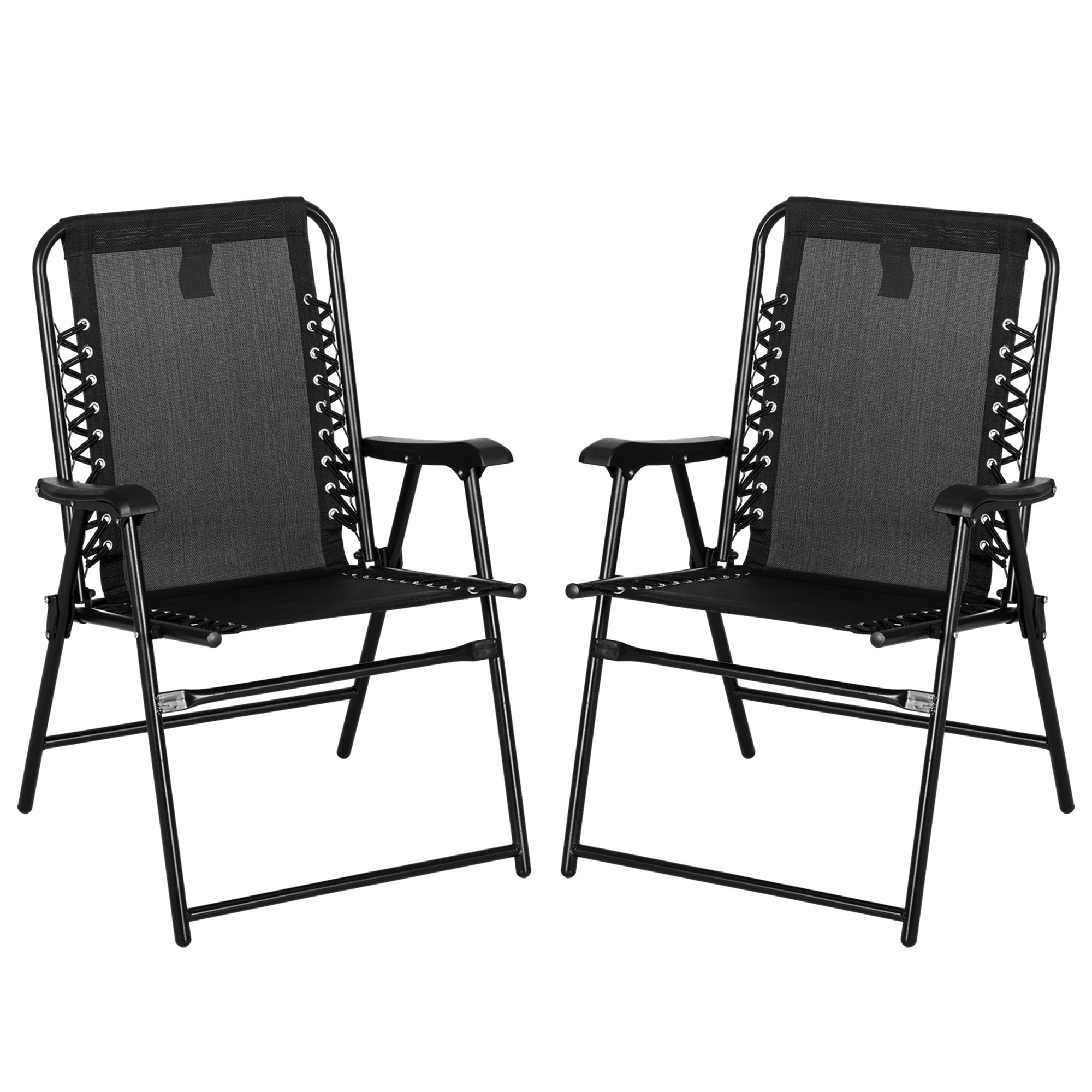 Outsunny 2 Pcs Patio Folding Chair Set, Outdoor Portable Loungers for Camping Pool Beach Deck, Lawn w/ Armrest Steel Frame Black