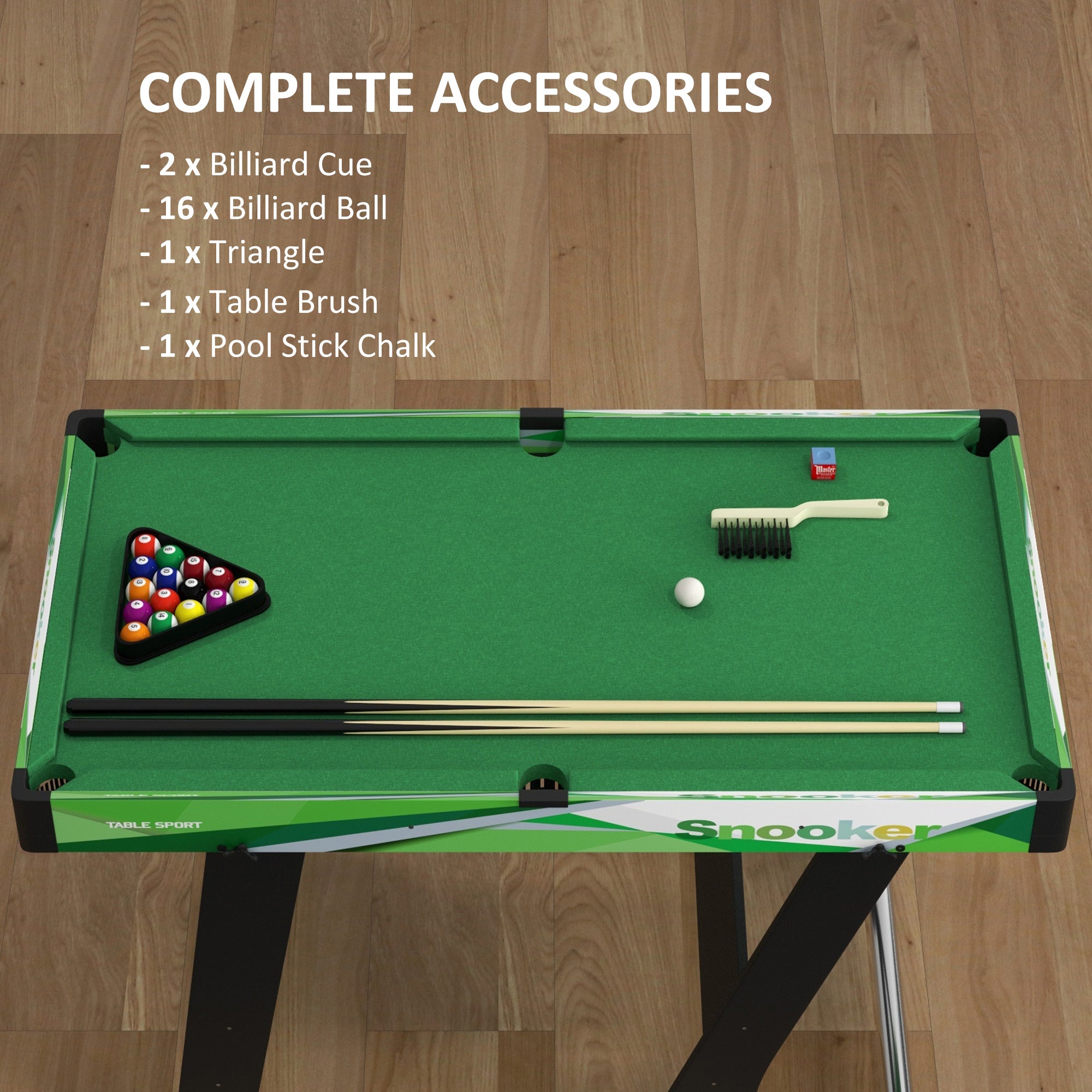 SPORTNOW 104cm Folding Mini Pool Table Set with 2 Cues, 16 Balls, Chalk, Triangle, Brush, Green - North Peak Garden Furniture