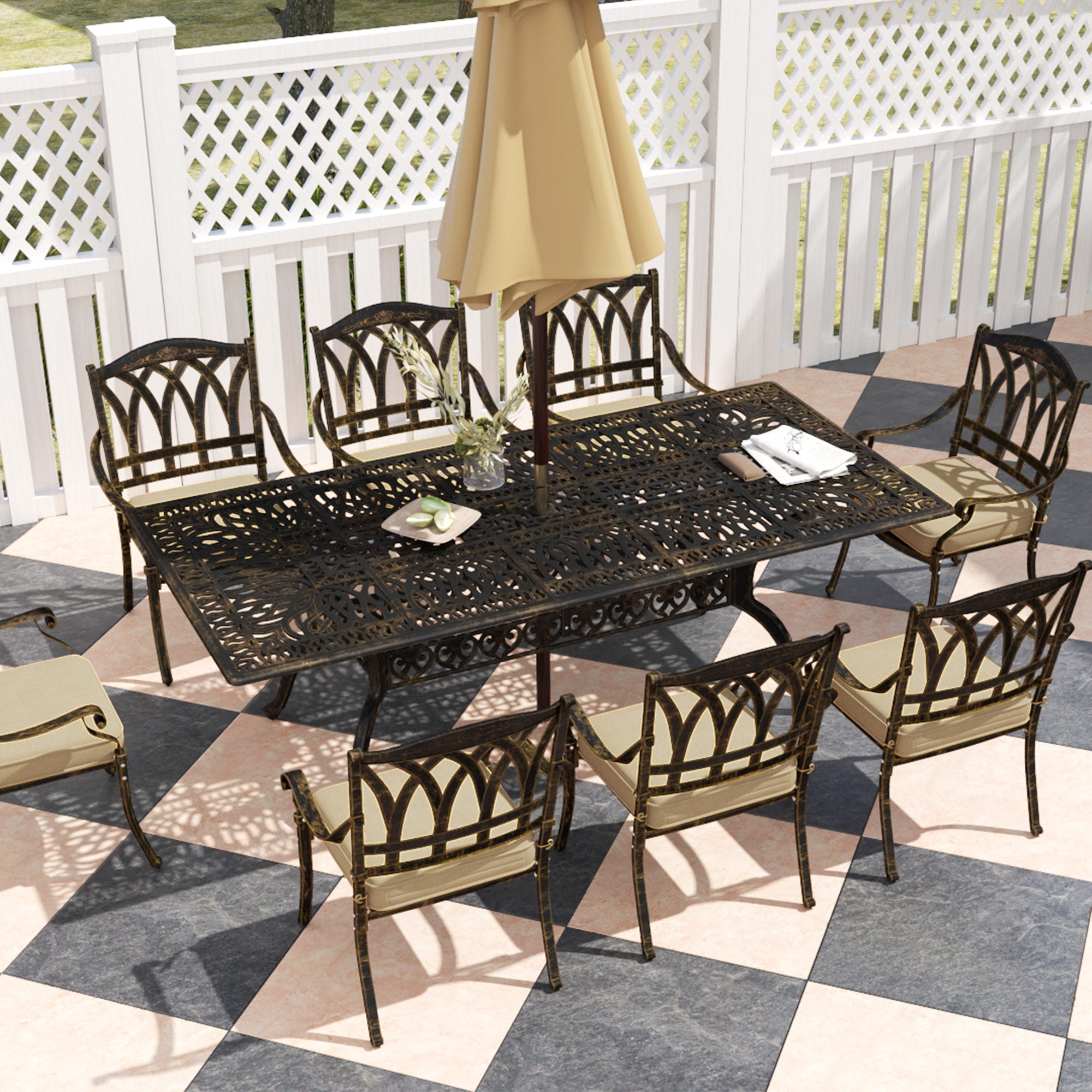 Outsunny Nine-Piece Cast Aluminium Garden Dining Set - Bronze Tone - North Peak Garden Furniture