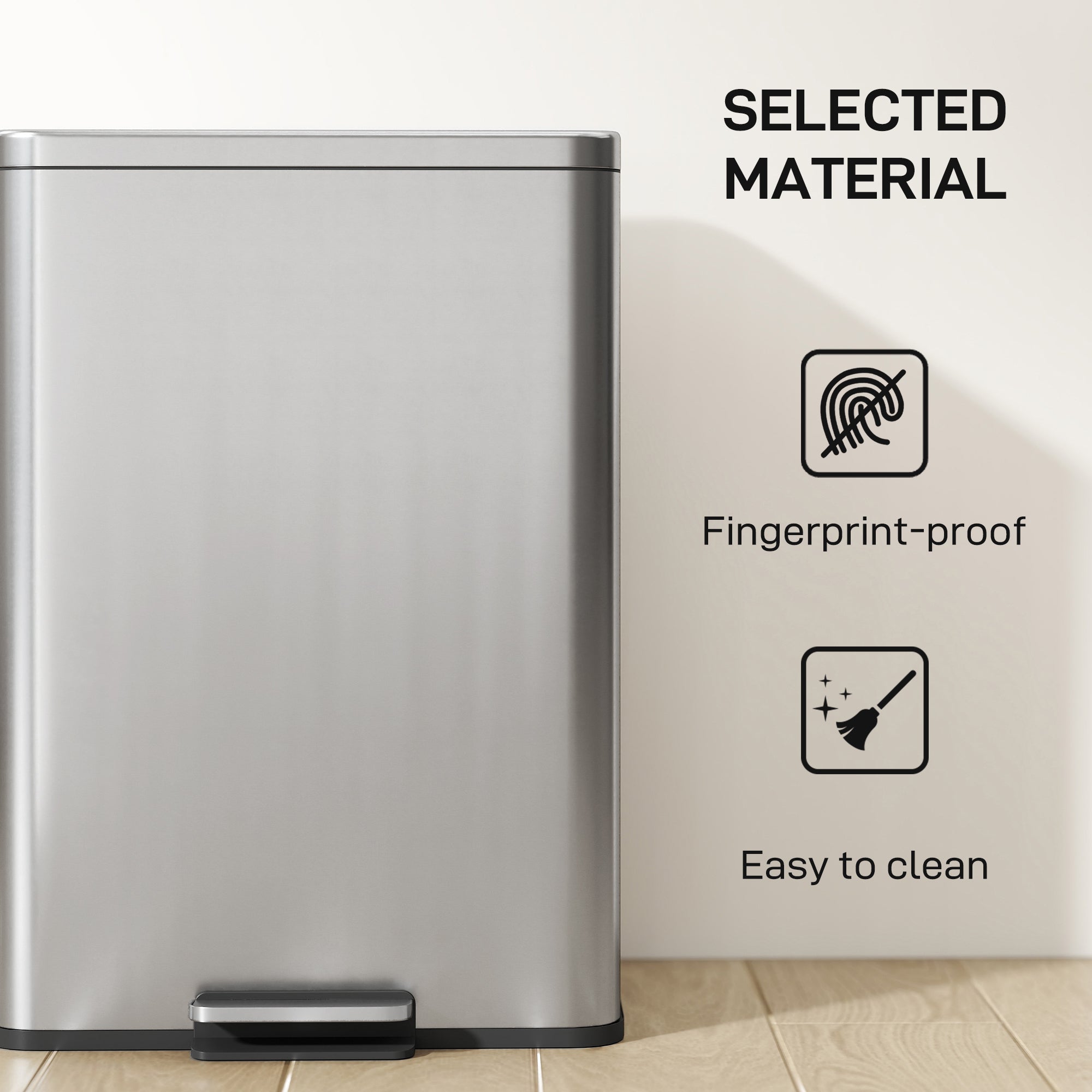 HOMCOM 20L Kitchen Bin with Soft-Close Lid and Stay-Open Function, Stainless Steel Pedal Bin with Removable Inner Bucket for Kitchen, Office, Home, Silver Tone