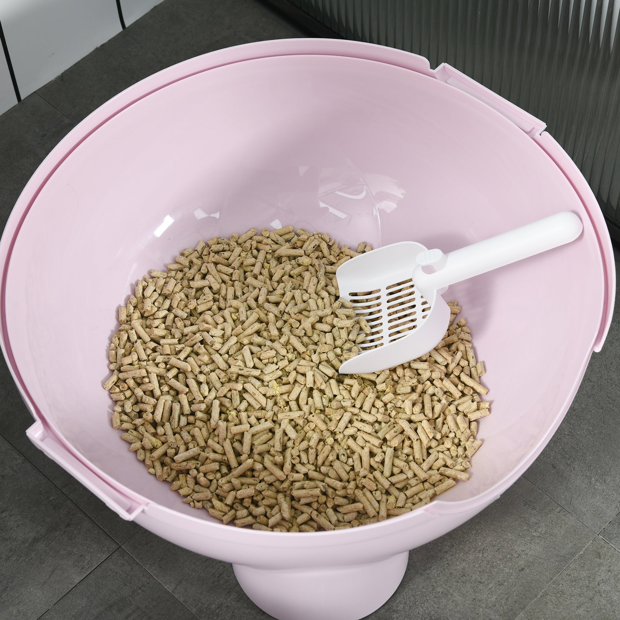 PawHut Large Cat Litter Box, with Scoop, Front Entrance, 53 x 51 x 48cm - Pink - North Peak Garden Furniture