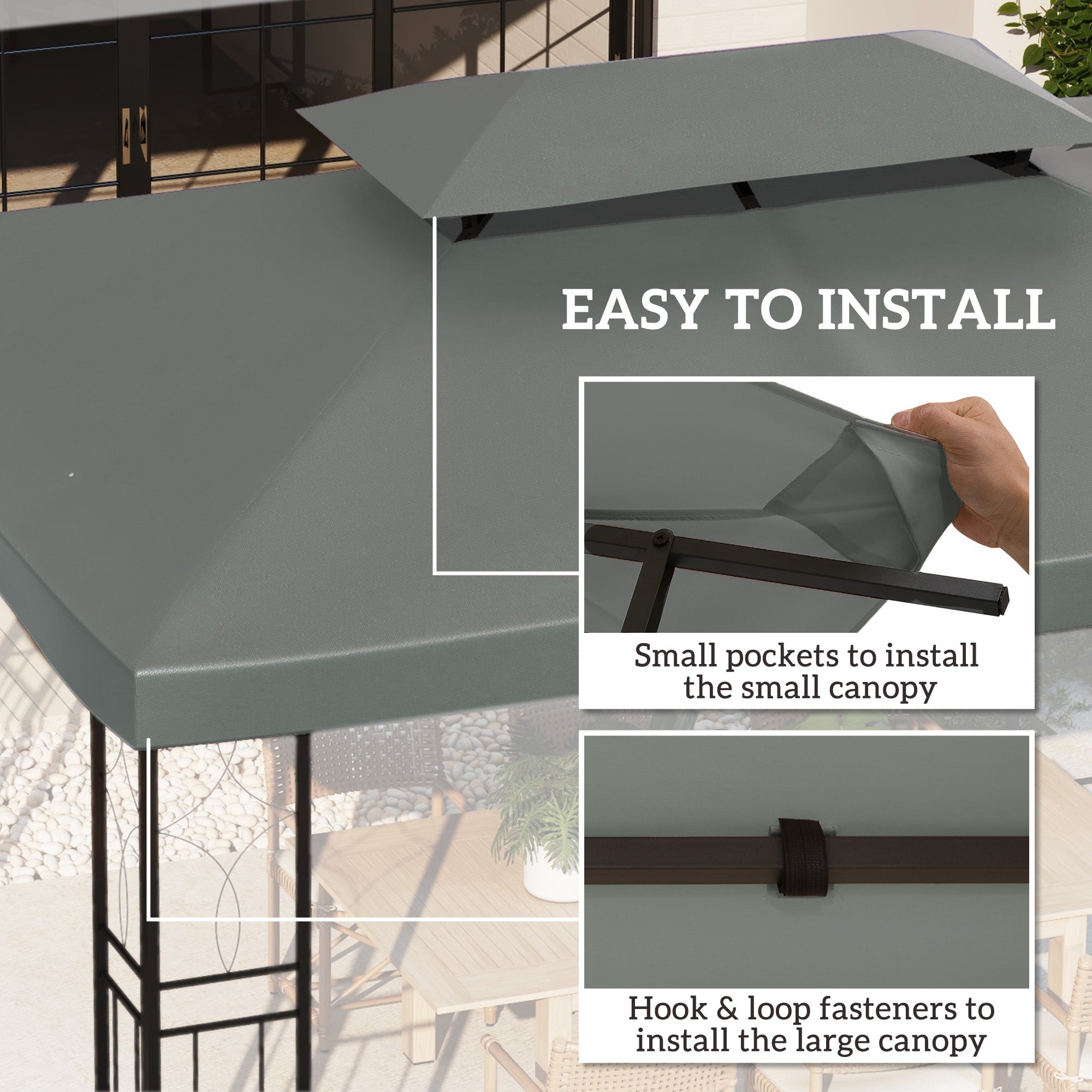 Outsunny 3x4m Gazebo Canopy Replacement Cover, 2 Tier Top Roof UV Cover Garden Patio Outdoor Sun Awning Shelters, Deep Grey (TOP COVER ONLY) - North Peak Garden Furniture