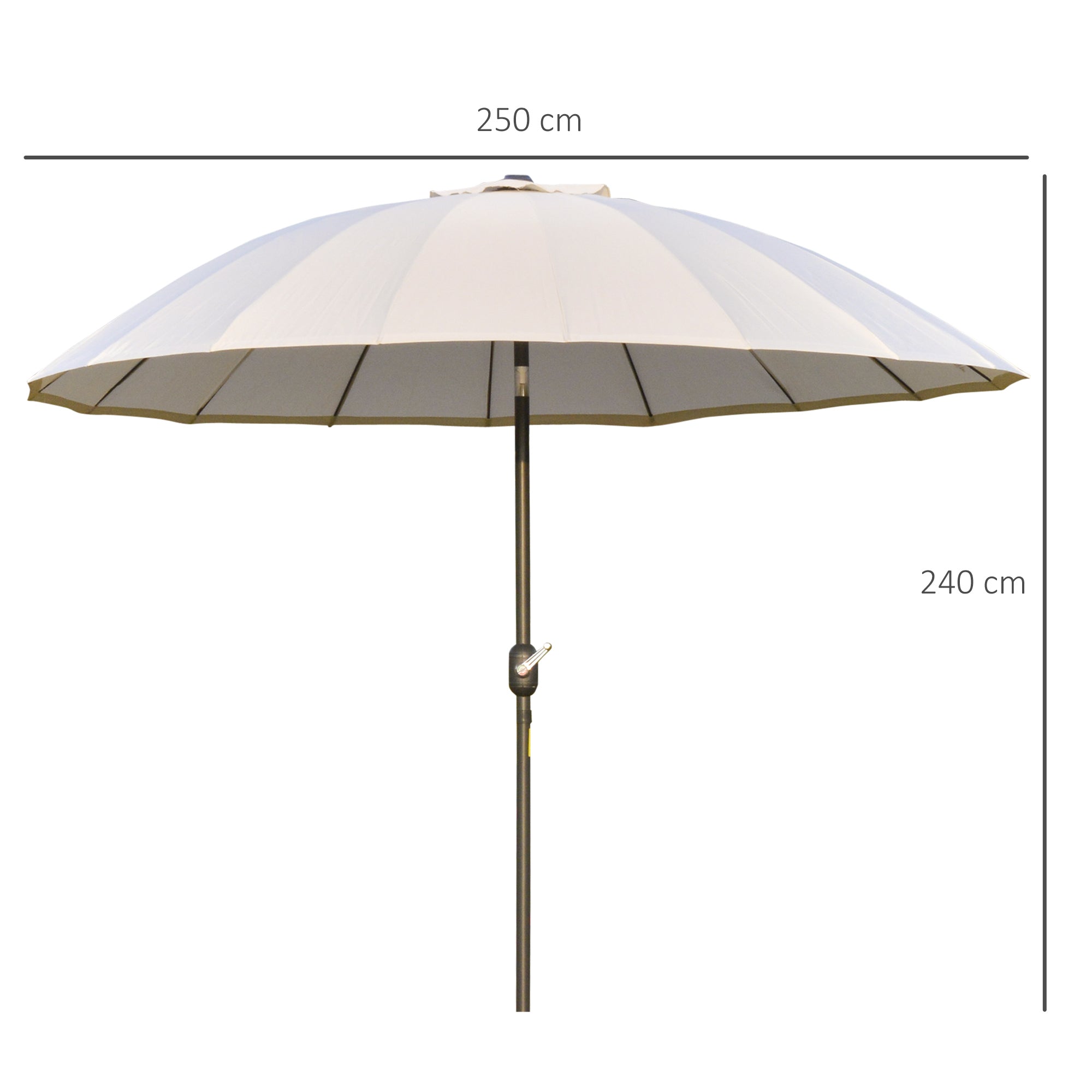 Outsunny 2.5m Shanghai Garden Parasol Umbrella with Crank & Tilt, Adjustable Outdoor Sun Shade, Off-White - North Peak Garden Furniture