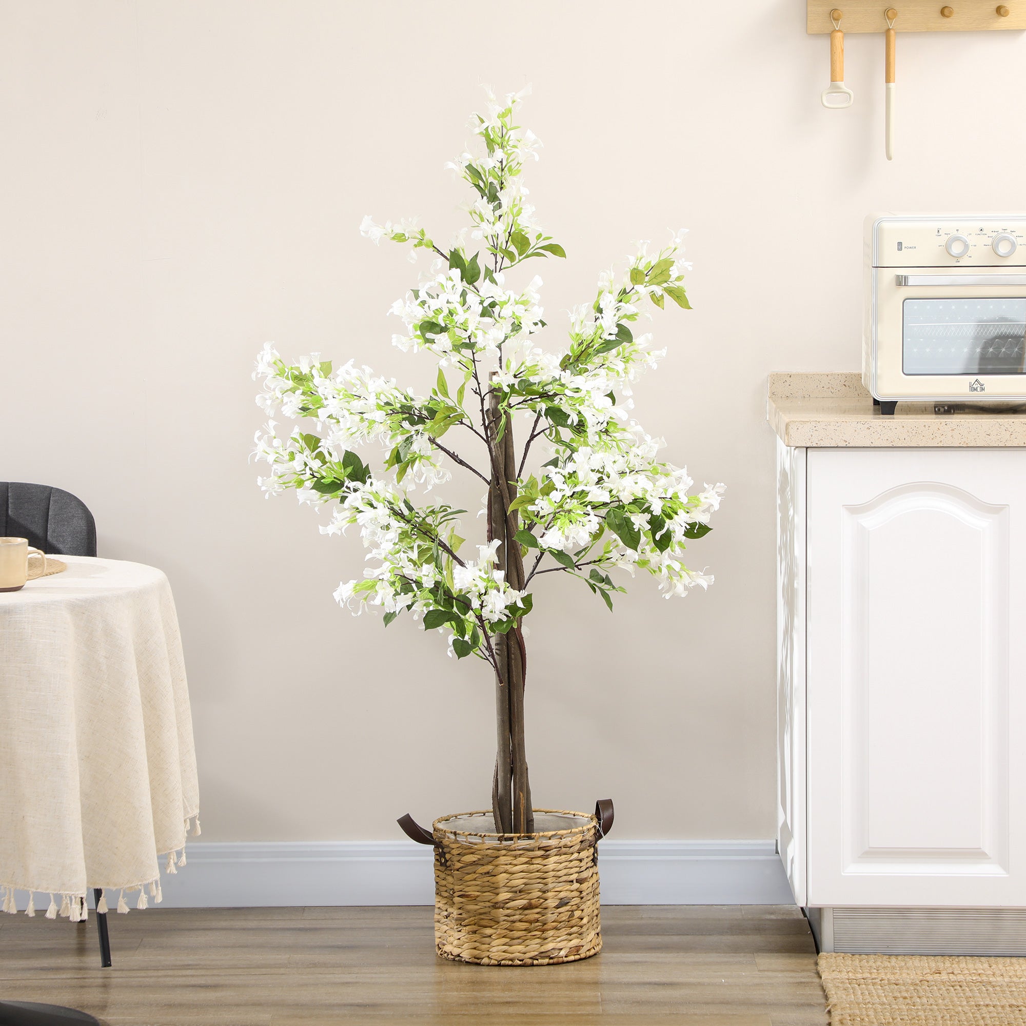 HOMCOM Artificial Plants Honeysuckle Flower in Pot Fake Plants with Curved Boots for Indoor Outdoor 15x15x150cm White - North Peak Garden Furniture
