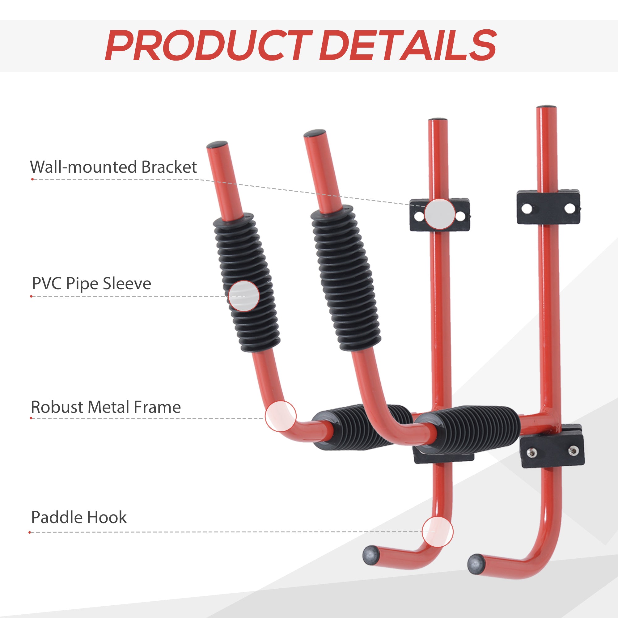 HOMCOM Kayak Canoe Heavy Duty Wall Mounted Storage Holder Rack Heavy Duty Storing Hangers Red - North Peak Garden Furniture