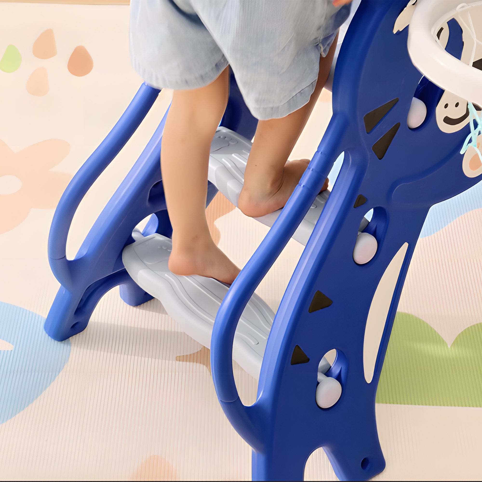 AIYAPLAY 2 in 1 Baby Slide for Indoor Use with Basketball Hoop, Basketball, for Ages 18-36 Months - Blue