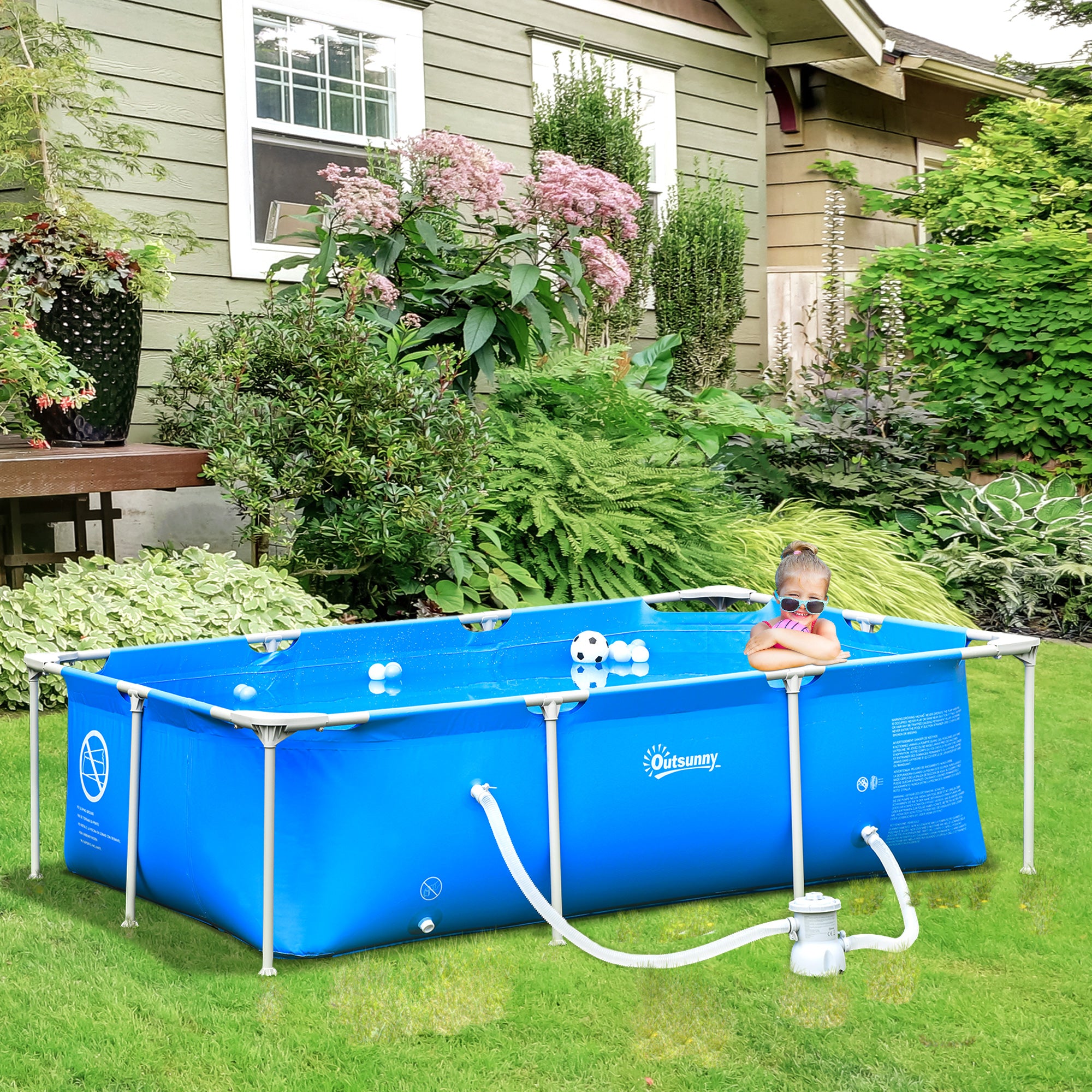 Outsunny Steel Frame Pool with Filter Pump, Filter Cartridge, Reinforced Sidewalls Rust Resistant Above Ground Swimming Pool 252 x 152 x 65cm, Blue