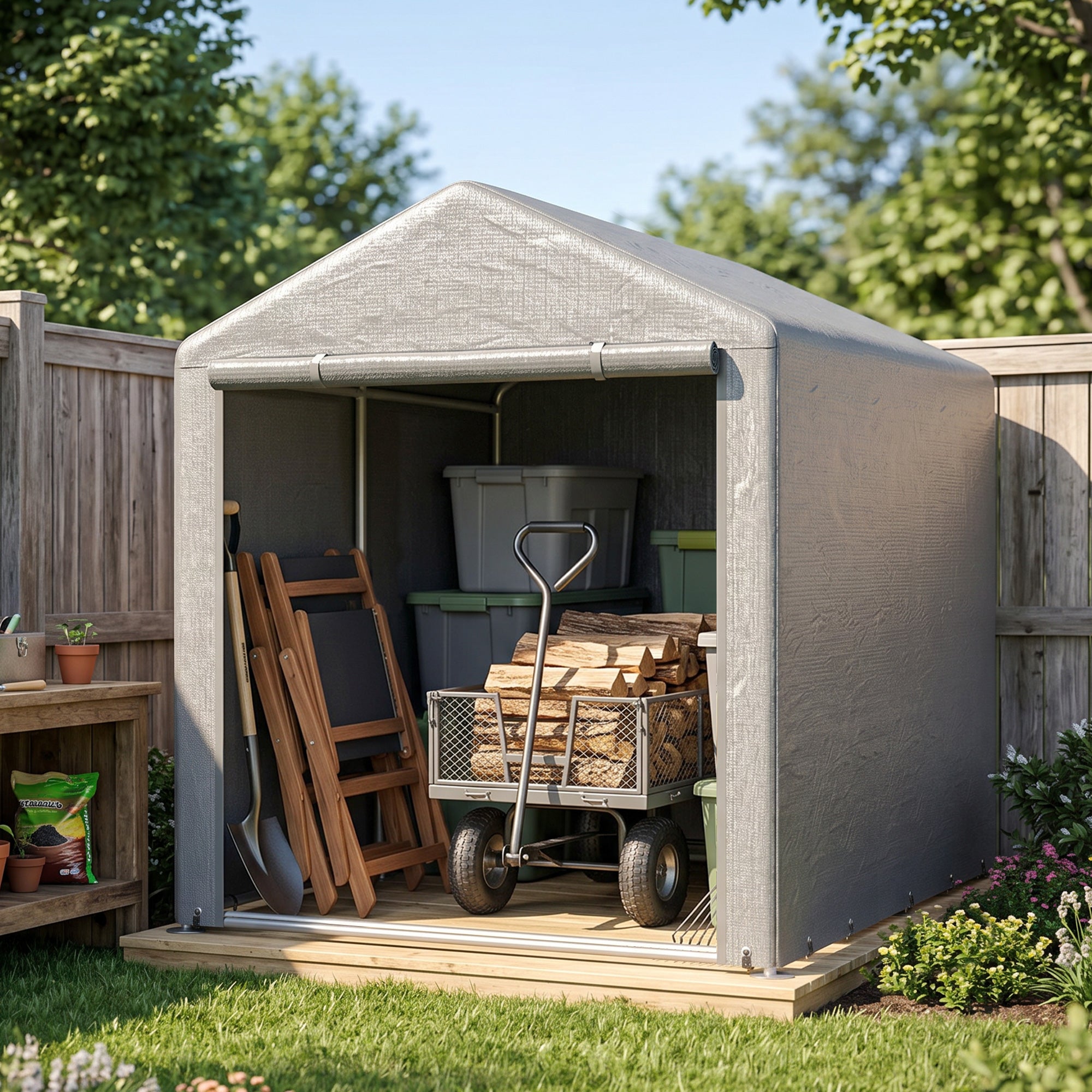 Outsunny 1.6 x 2.2m Garden Storage Shed Tent, with Accessories - Light Grey