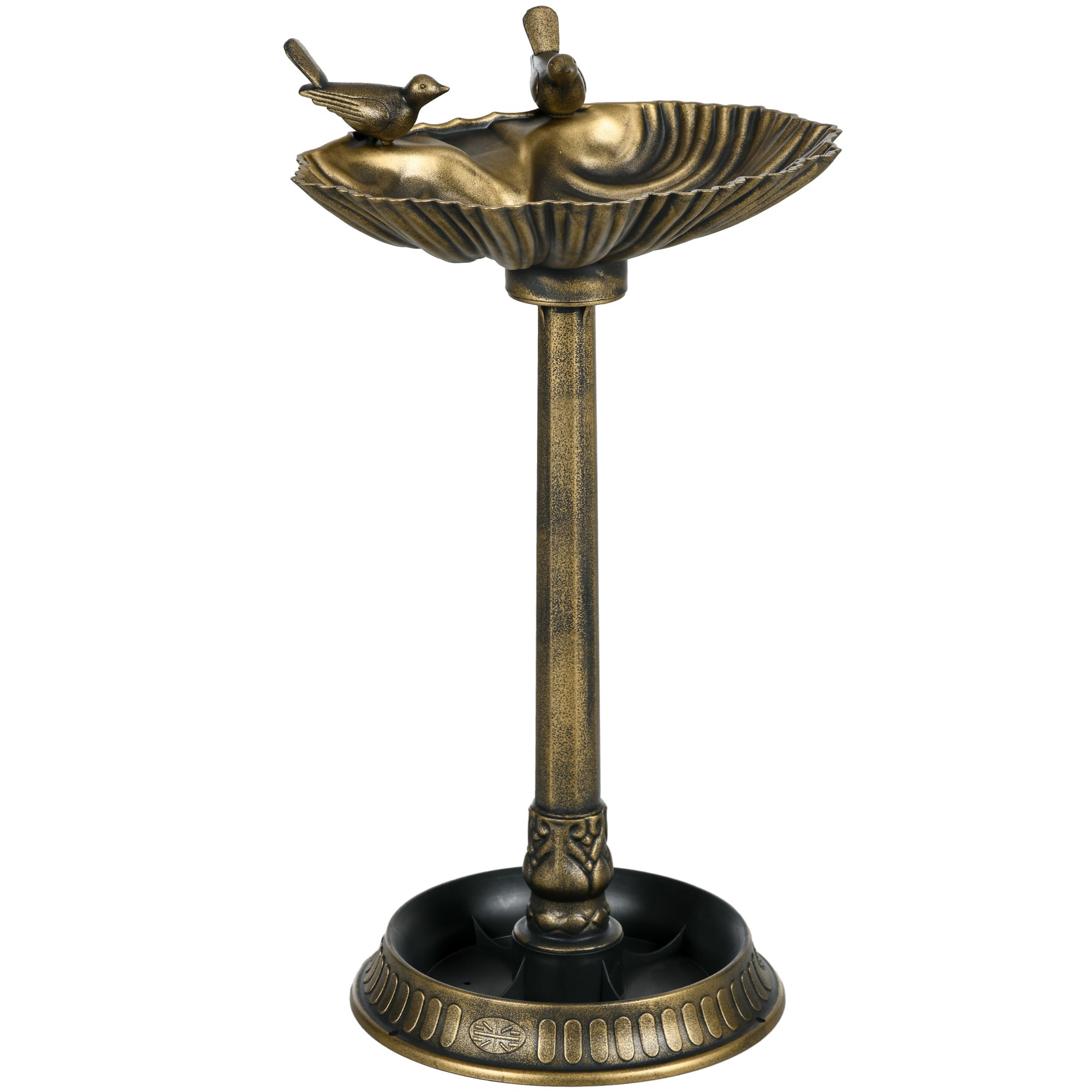 Outsunny 81cm Tall Bird Bath with 2 Decorative Birds, Vintage Style Birdbath with Flower Planter Base, Bird Bath Bowl for Garden, Bronze Tone - North Peak Garden Furniture
