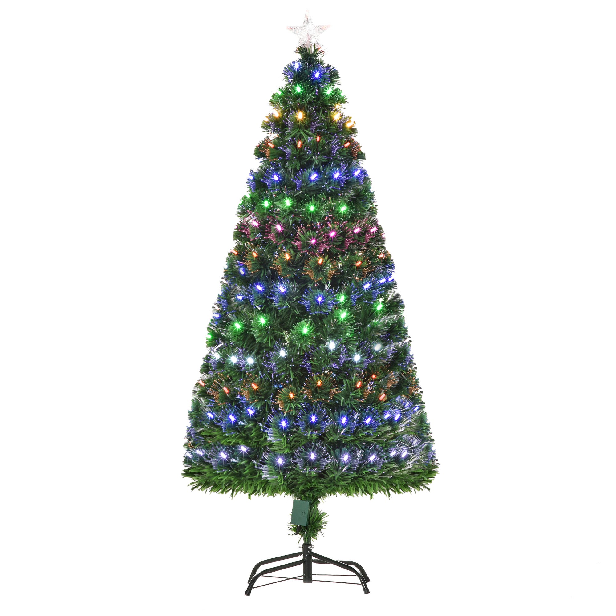 HOMCOM 5FT Pre-Lit Artificial Christmas Tree w/ Lights Star Topper Metal Base Home Seasonal Decoration - North Peak Garden Furniture