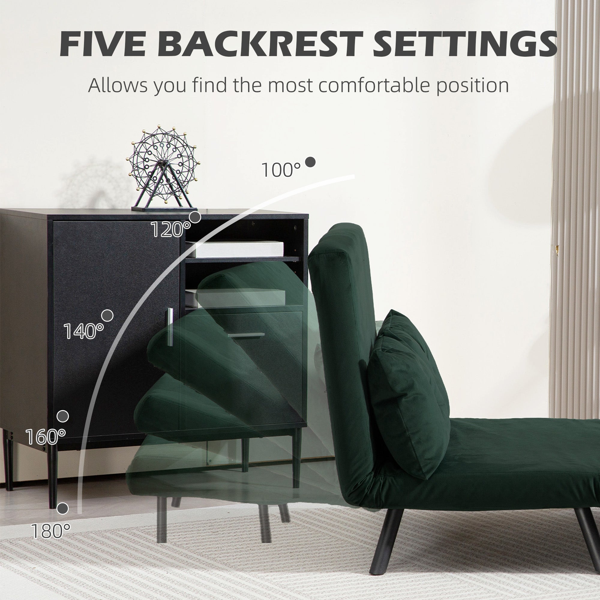 HOMCOM 4-in-1 Velvet-Feel Double Sofa Bed, with Pillows - Green - North Peak Garden Furniture