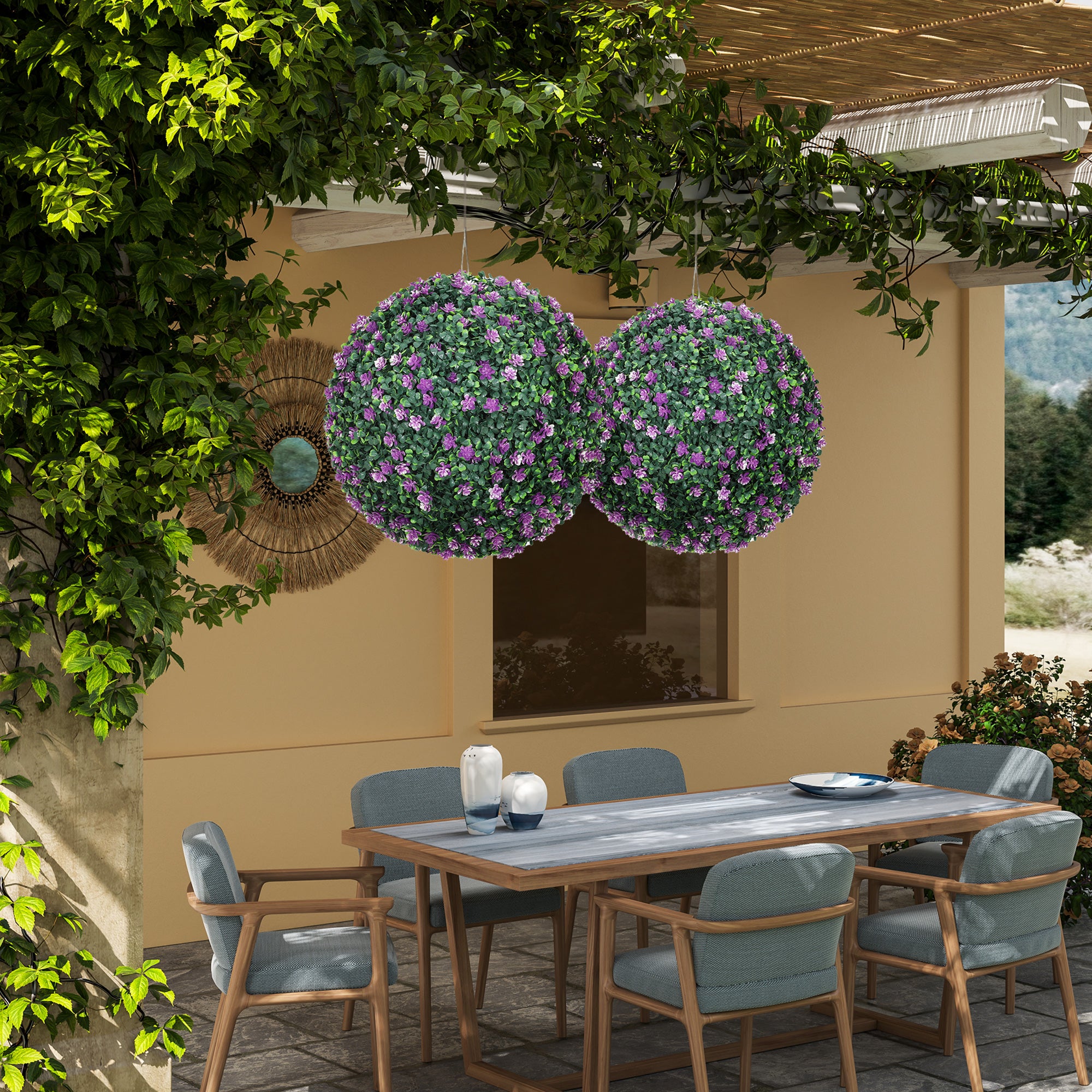 HOMCOM Set of Two Artificial Boxwood Balls Plants - Purple