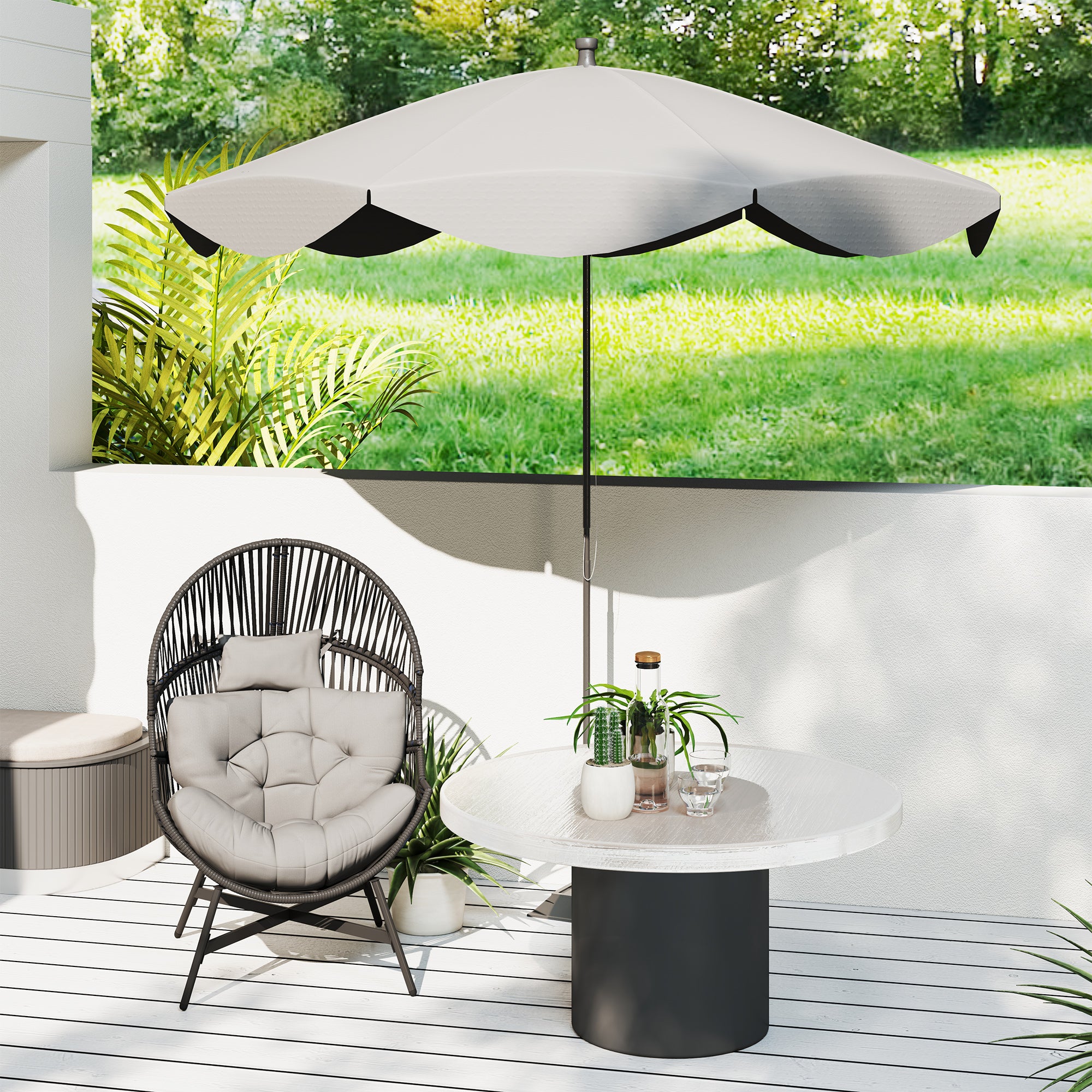 Outsunny Standing Rattan Egg Chair Outdoor, Oversized Wicker Garden Egg Chair with Thick Tufted Cushion, Headrest, Steel Frame, Charcoal Grey - North Peak Garden Furniture