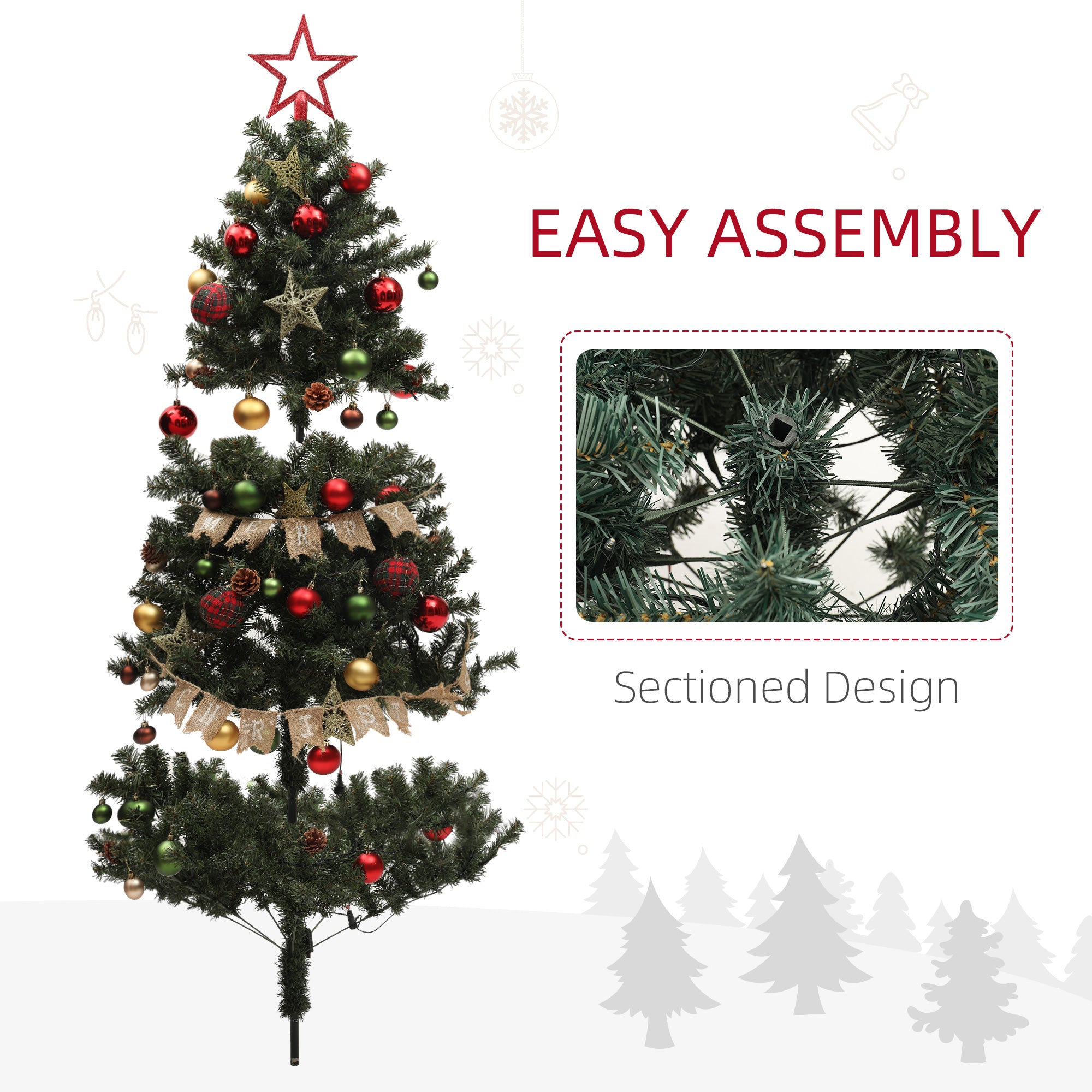 HOMCOM 5ft Pre-Lit and Xmas Tree with Decorations - North Peak Garden Furniture