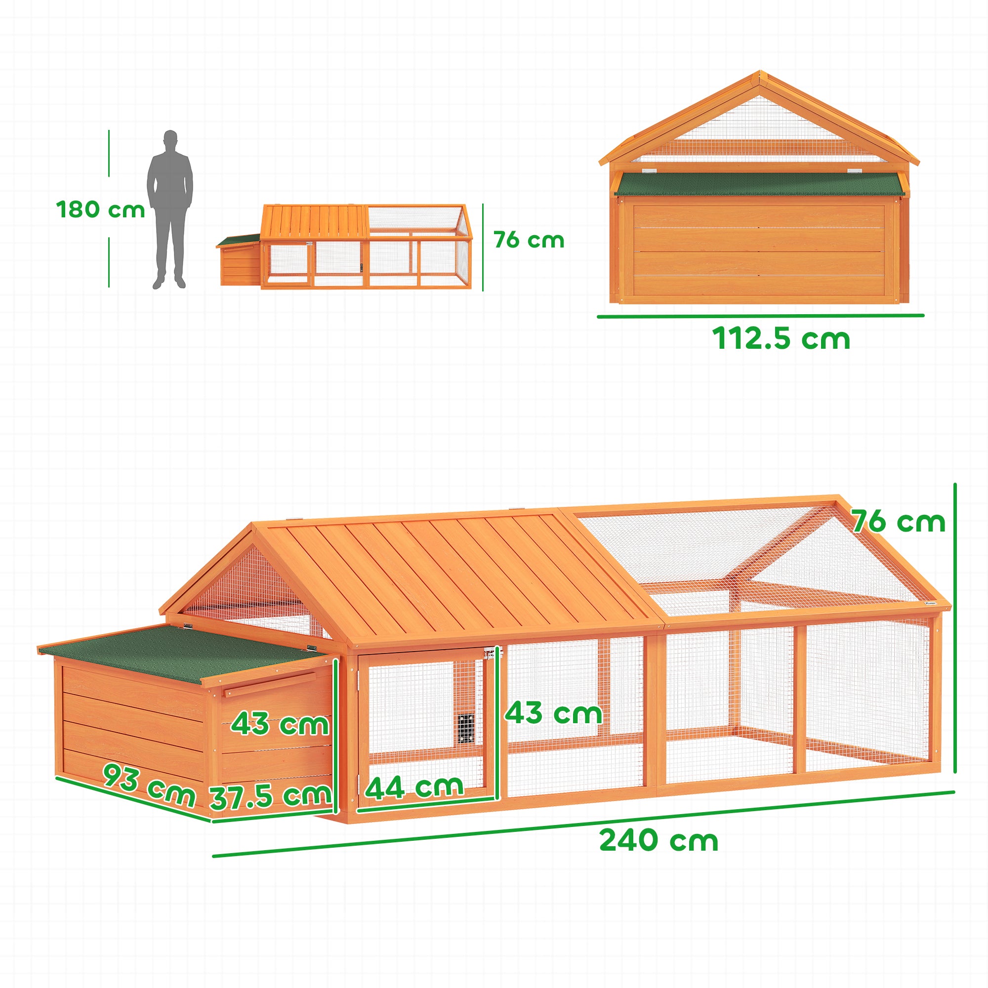 PawHut Wooden Chicken Coop with Nesting Box, Openable Roof, for 4-8 Chickens