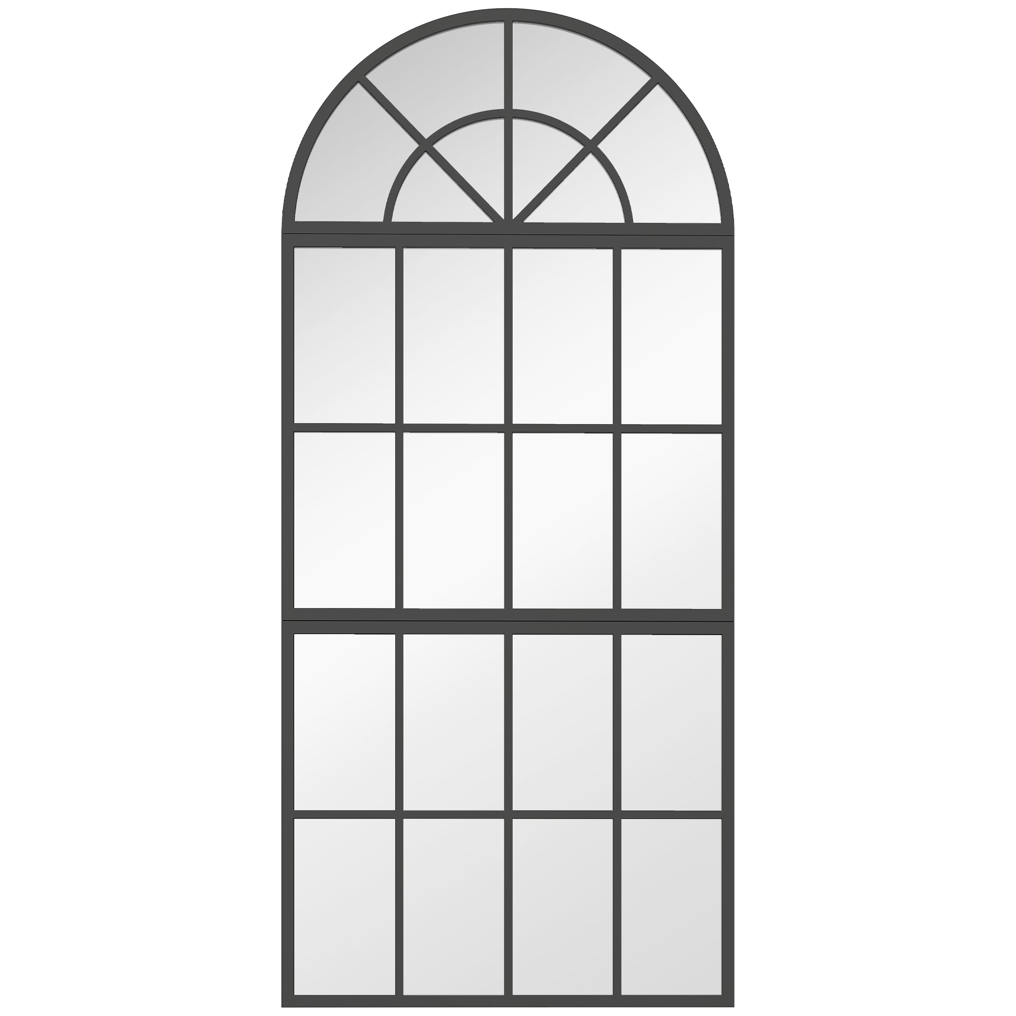 HOMCOM Large Arched Wall Mirror with Metal Grid, 3-Piece Split Window Mirrors, 120 x 54 cm, Black