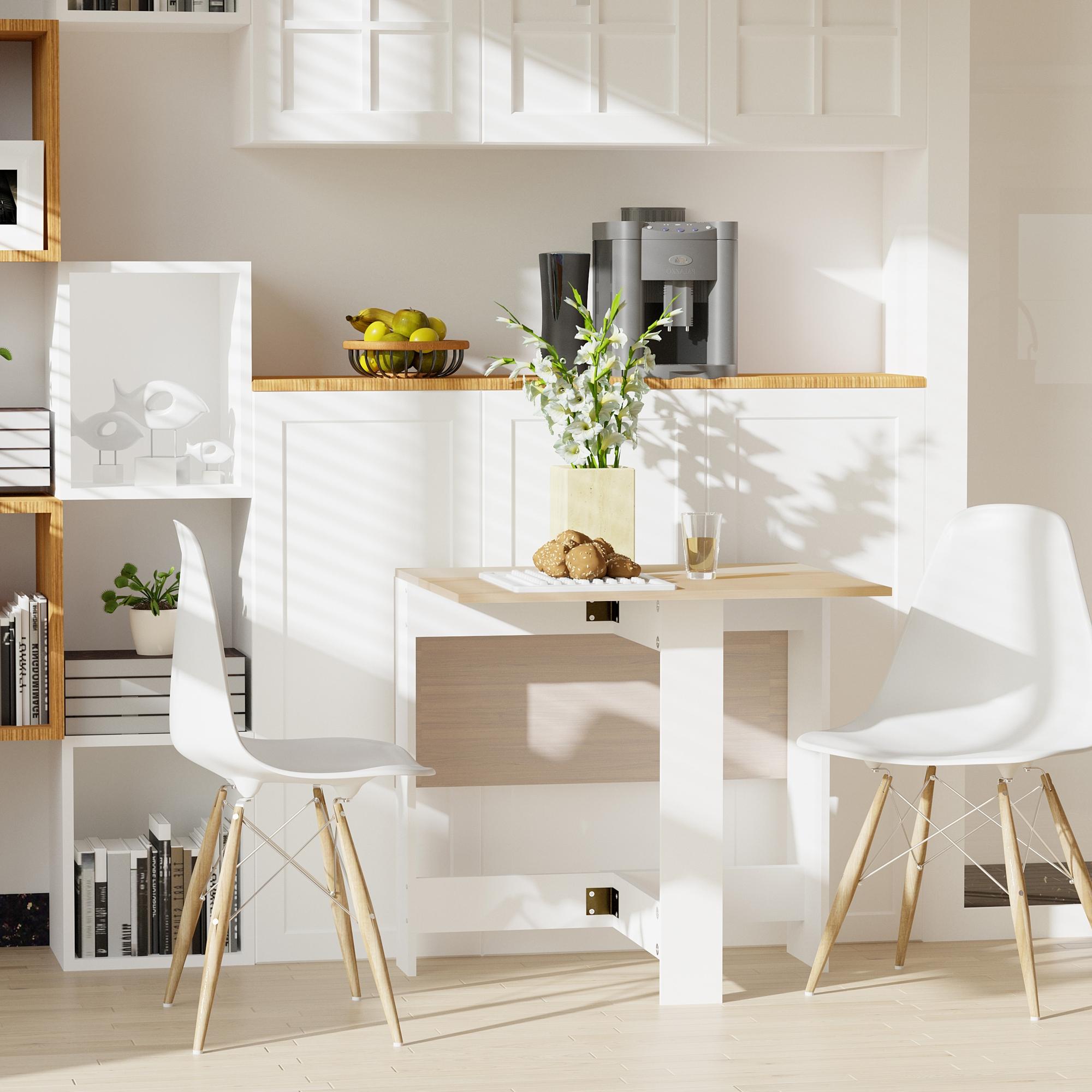HOMCOM Wooden Folding Dining Table Writing Computer Desk PC Workstation Space Saving Home Office Oak & White - North Peak Garden Furniture