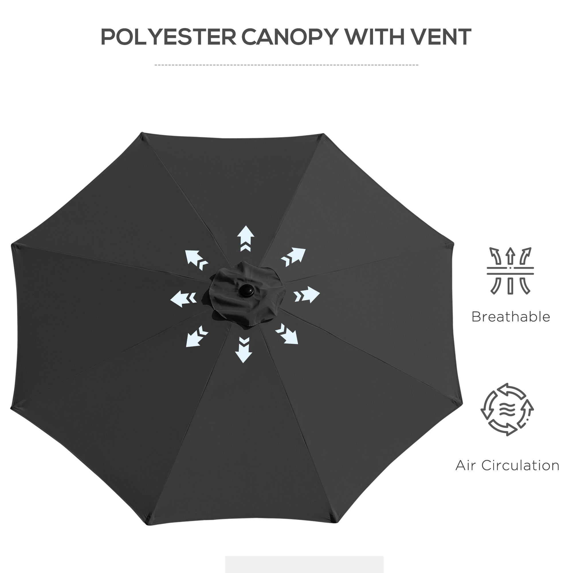 Outsunny 3(m) Tilting Parasol Garden Umbrellas, Outdoor Sun Shade with 8 Ribs, Tilt and Crank Handle for Balcony, Bench, Garden, Black - North Peak Garden Furniture