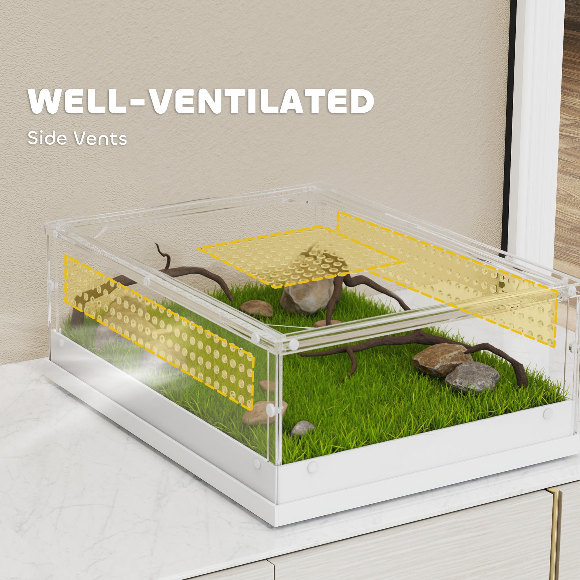 PawHut Acrylic Reptile Terrarium with Top Sliding Door, Vents,  for Snake, Frog, Spider, Gecko, Tarantula, 40 x 30 x 15 cm