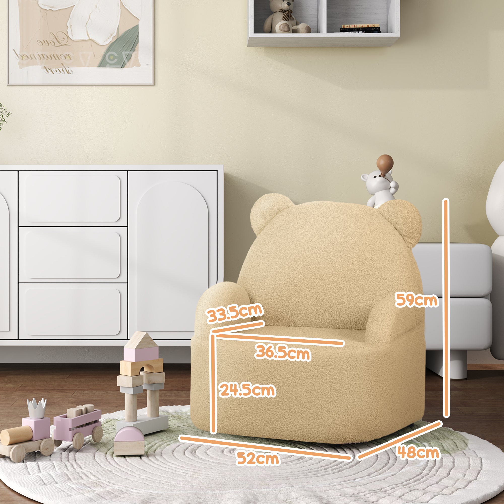 AIYAPLAY Kids Armchair, Bear Shaped Toddler Chair for Bedroom Playroom Living Room, Aged 18 Months to 3 Years - Khaki - North Peak Garden Furniture