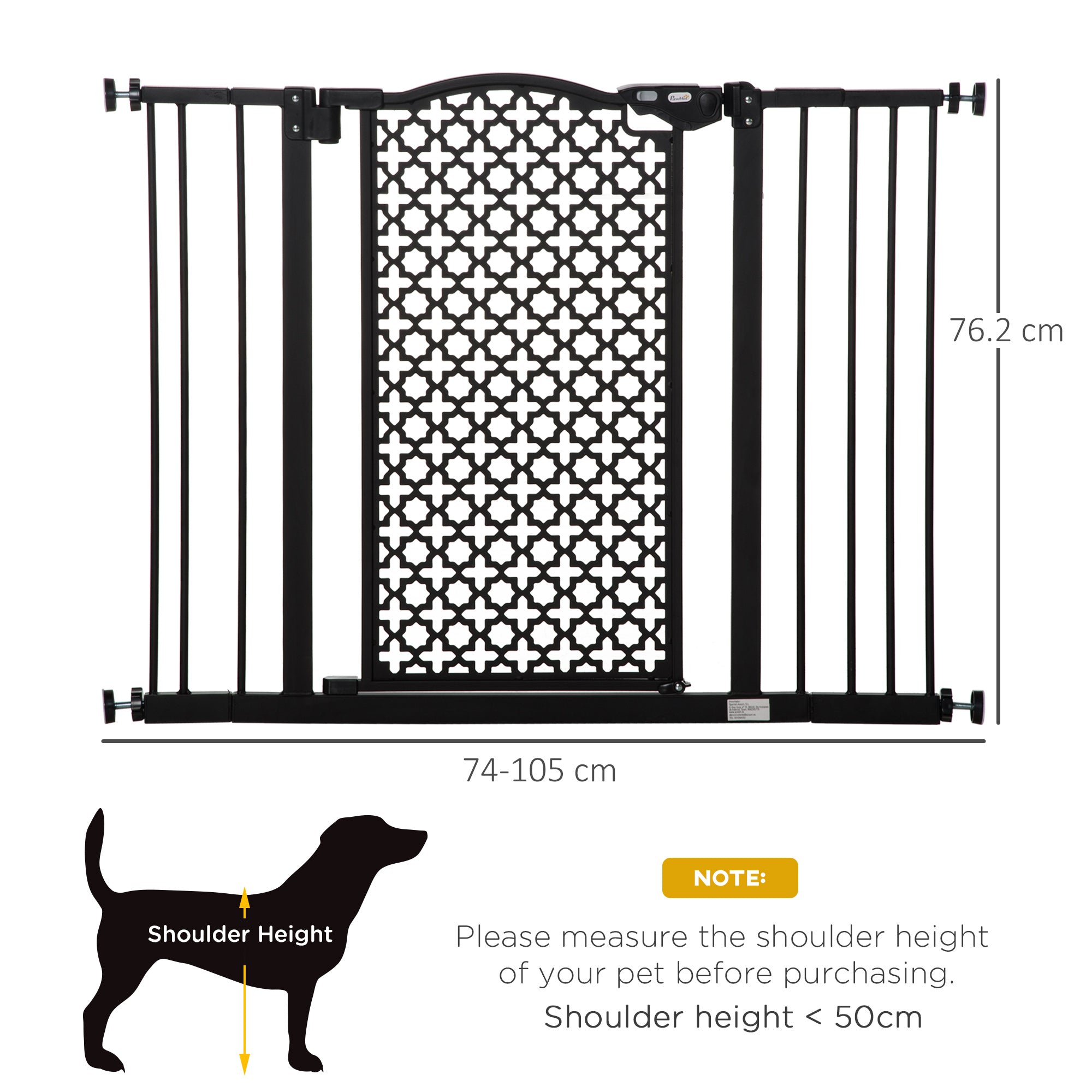 PawHut 74-105cm Pet Safety Gate Stair Barrier, with Auto Close, Double Locking - Black - North Peak Garden Furniture