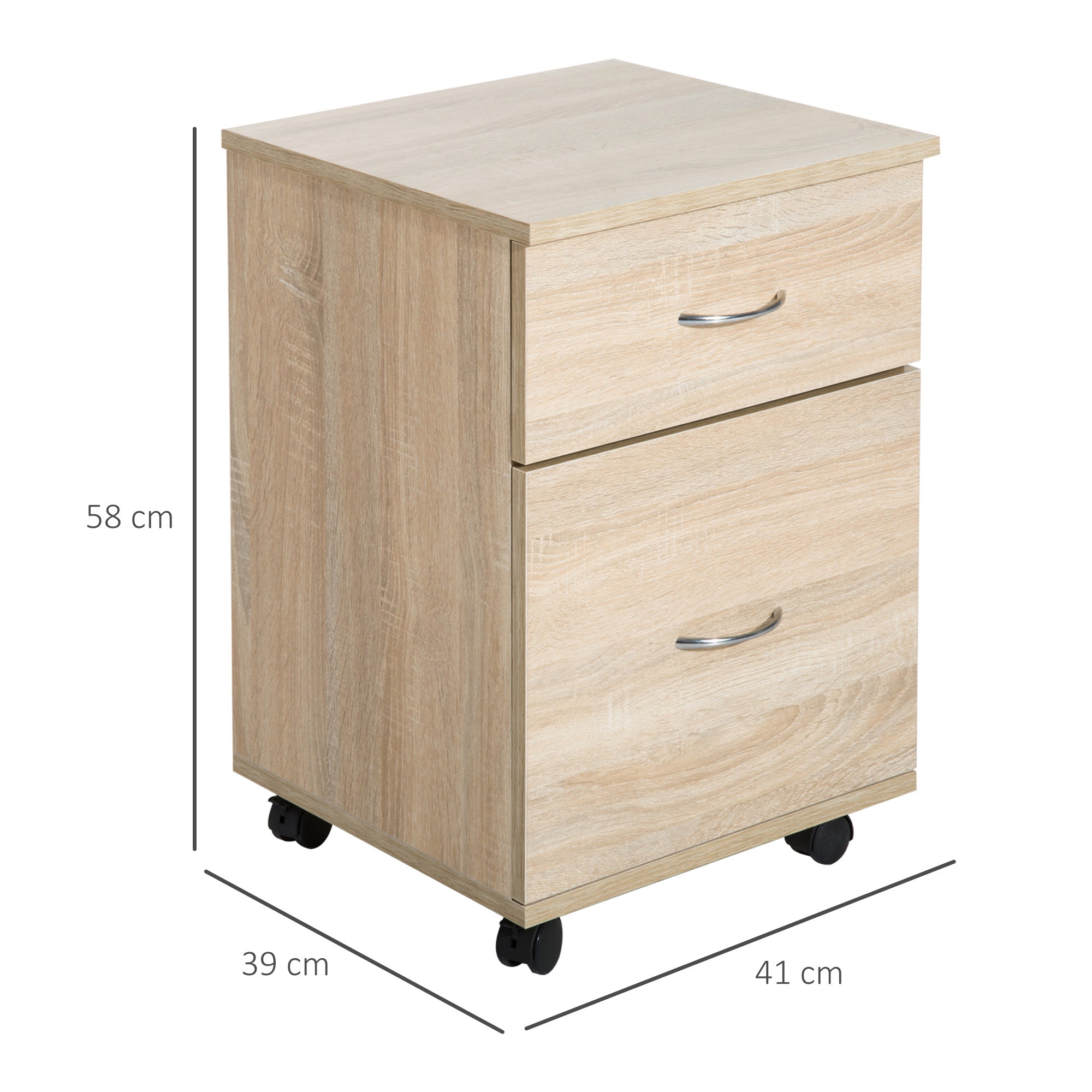 HOMCOM Two Drawer Filing Cabinet with Wheels- Oak