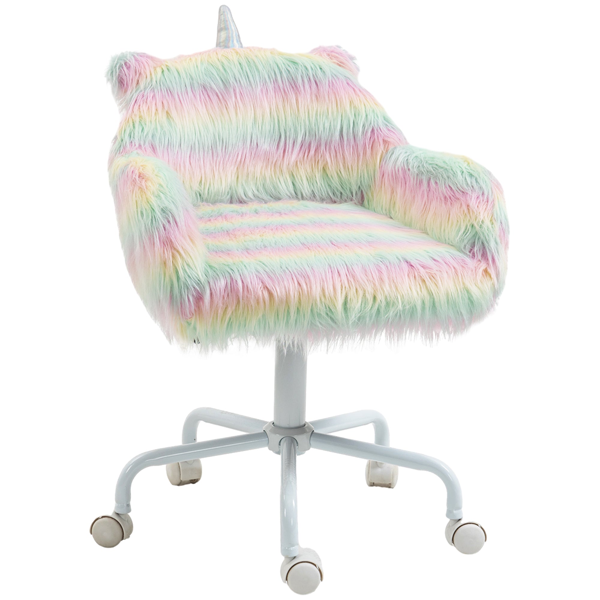 Vinsetto Unicorn Home Office Chair, Height Adjustable Fluffy Desk Chair with Armrests and Swivel Wheels, Colourful - North Peak Garden Furniture