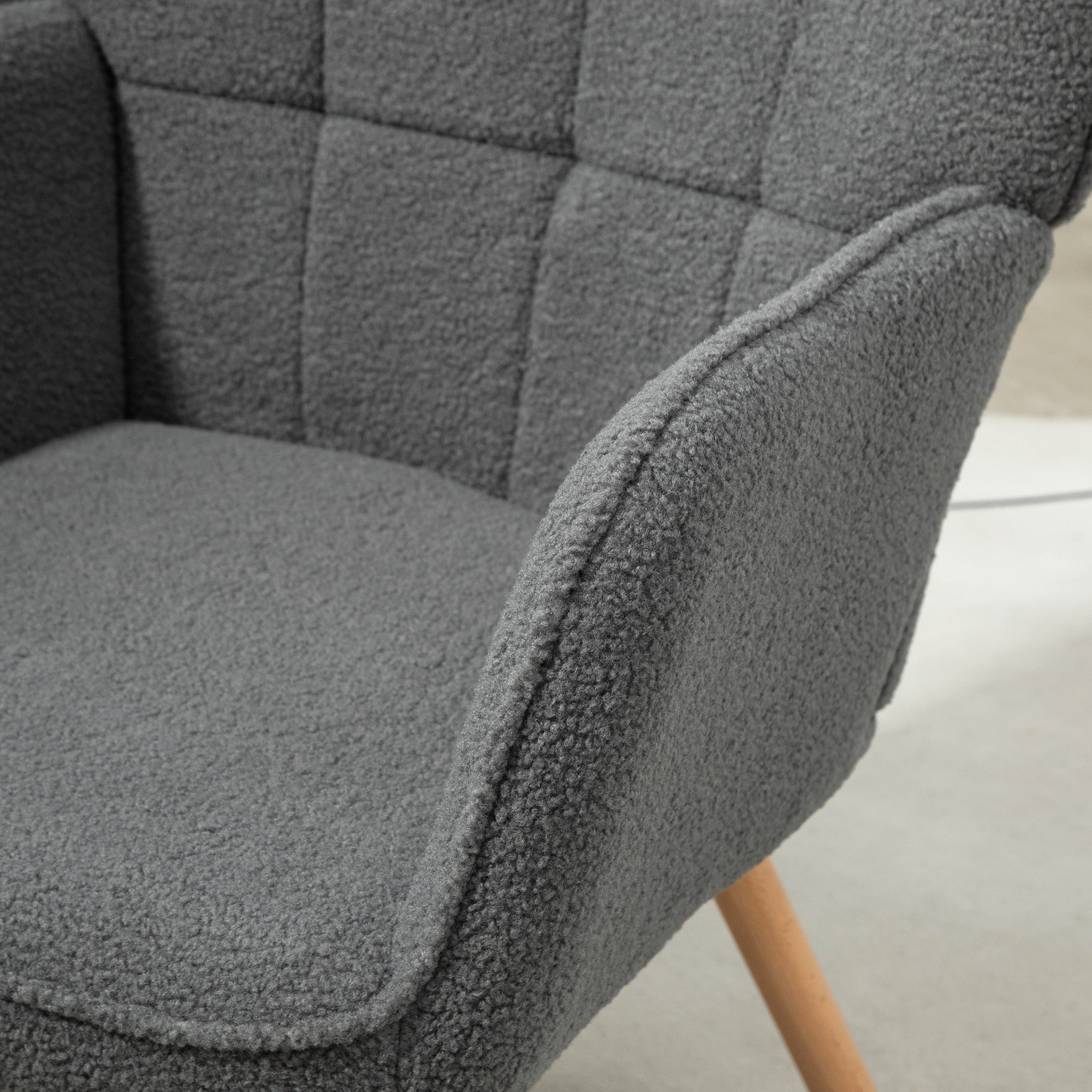 HOMCOM Modern Accent Chair, Upholstered Tufted Wingback Armchair with Seat Padding, Leisure Lounge Bedroom Chair with Wood Legs, Dark Grey - North Peak Garden Furniture