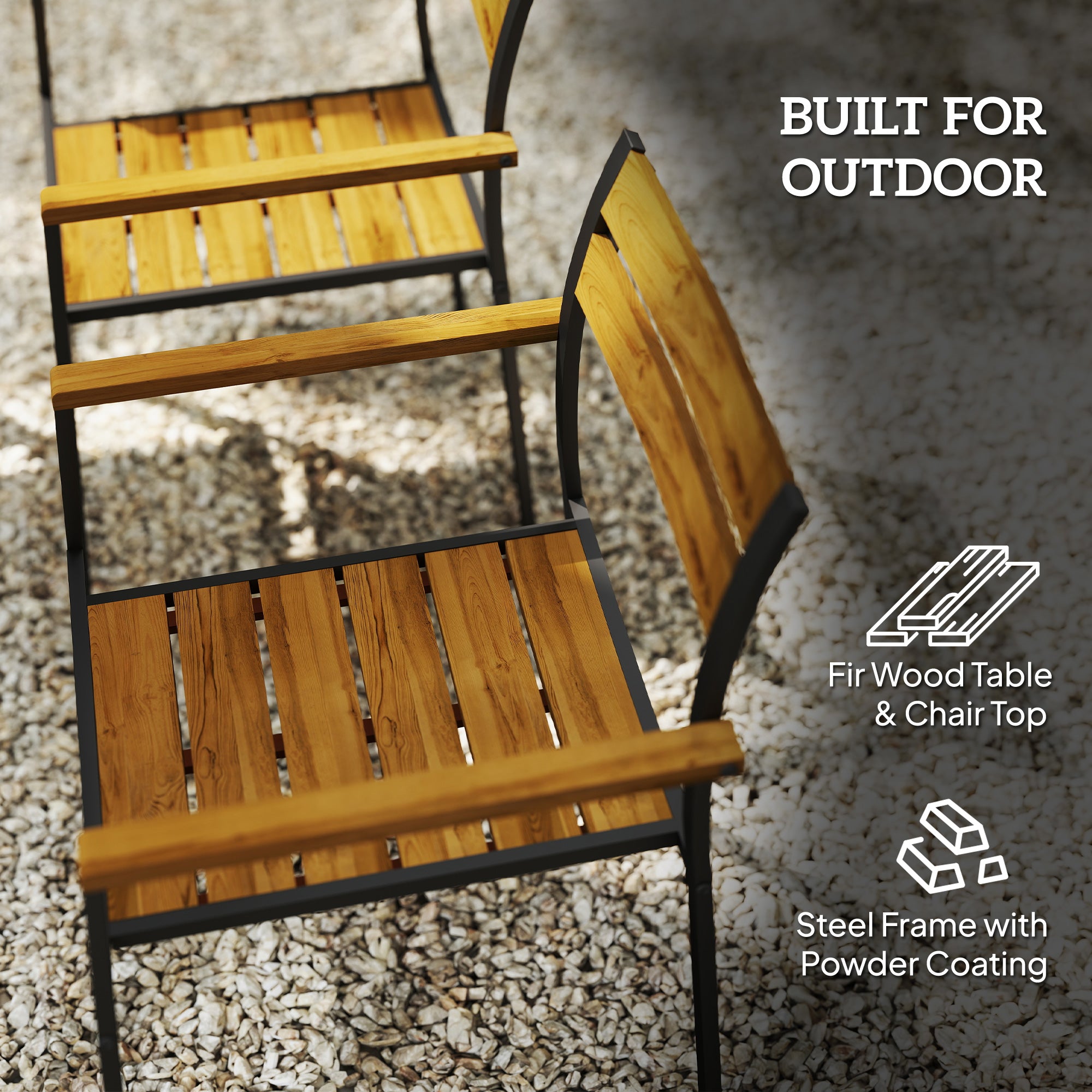 Outsunny Seven-Piece Wood Panel Patio Dining Set - Brown/Black - North Peak Garden Furniture