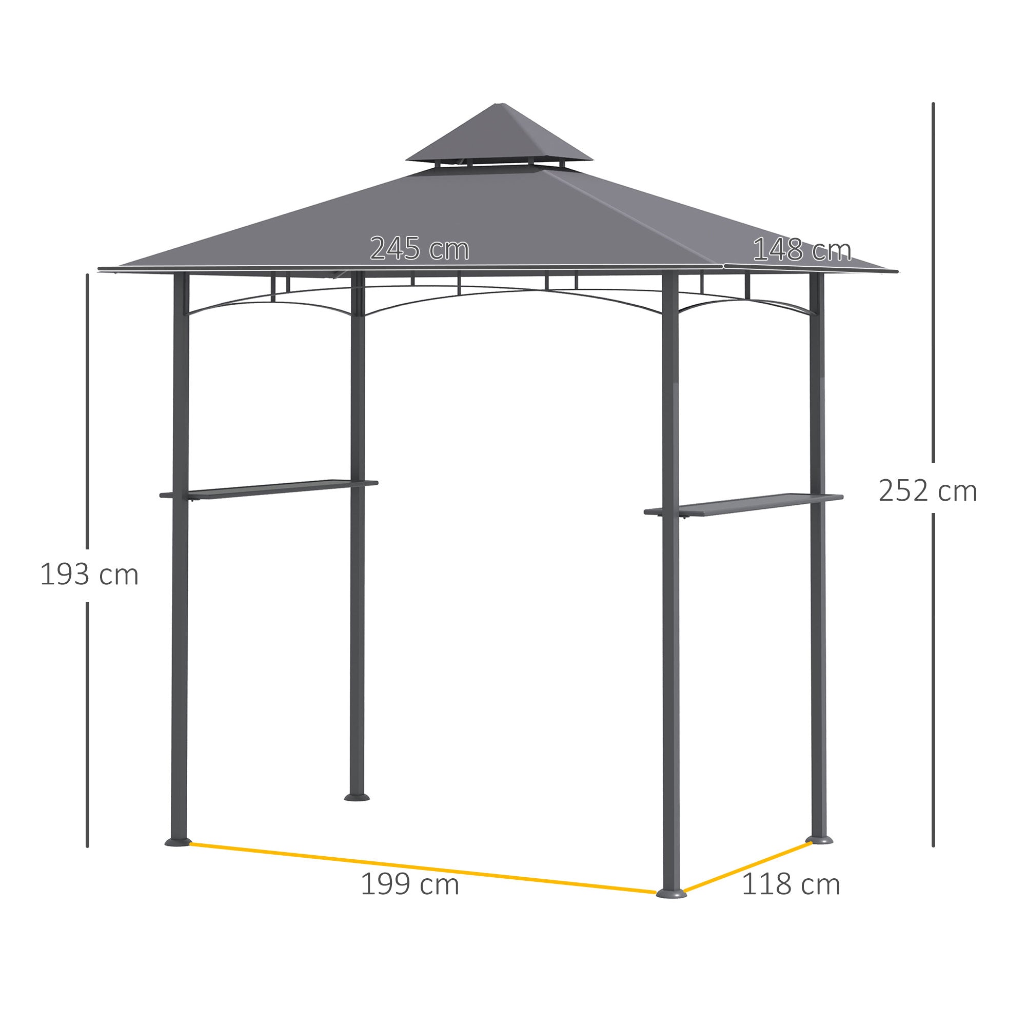 Outsunny 2.5M (8ft) New Double-Tier BBQ Gazebo Grill Canopy Barbecue Tent Shelter Patio Deck Cover - Grey - North Peak Garden Furniture