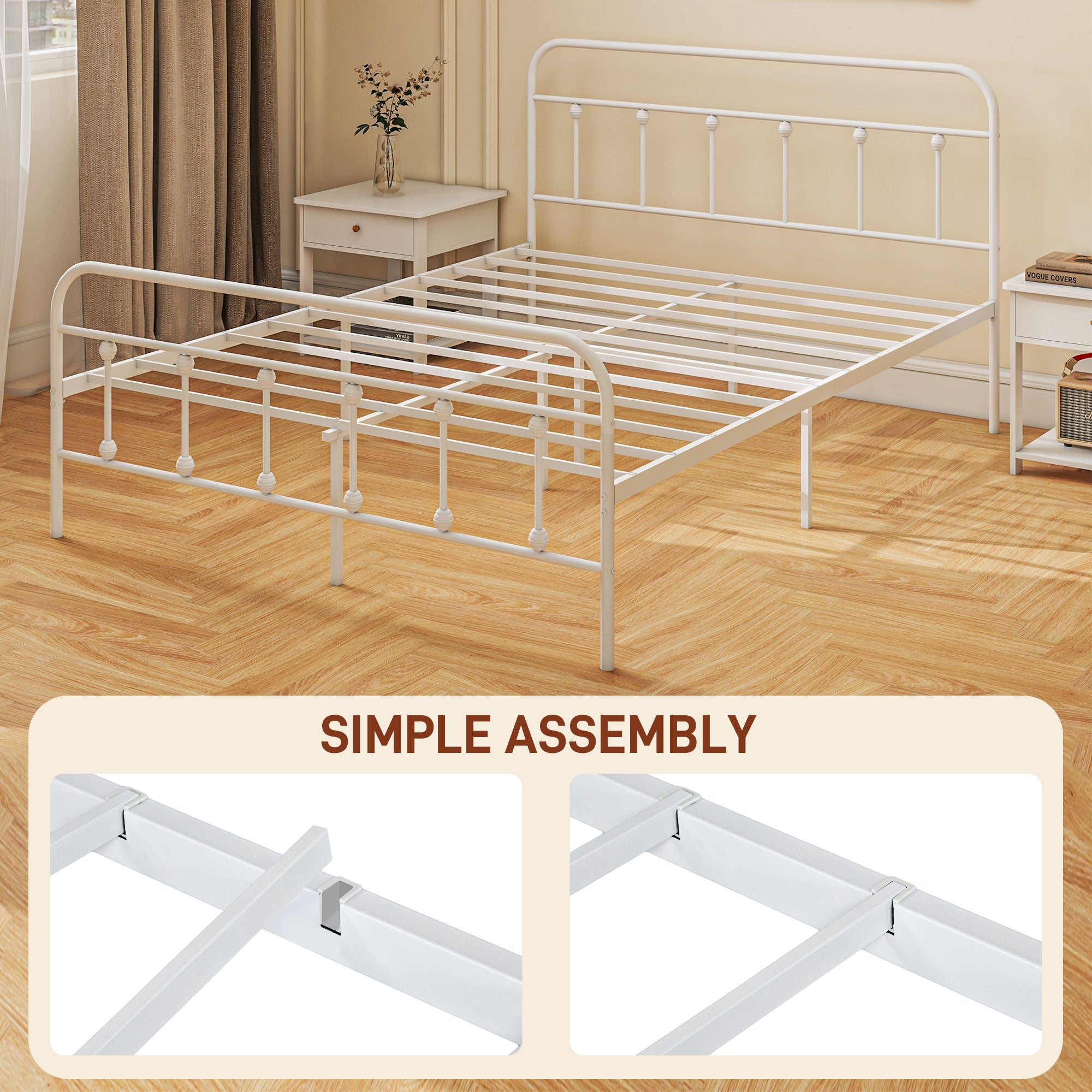 HOMCOM King Size Minimalistic Metal Bed Frame - White - North Peak Garden Furniture