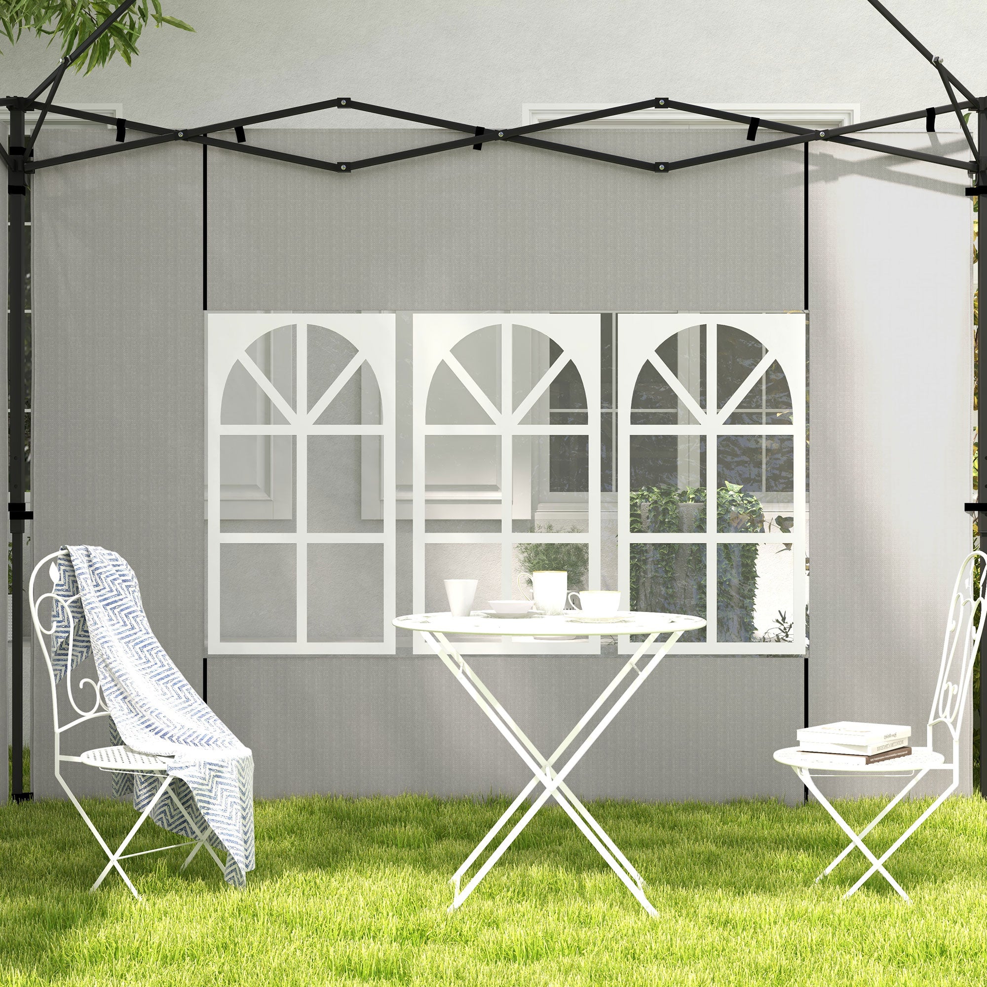 Outsunny Gazebo Side Panels, Sides Replacement with Window for 3x3(m) or 3x6m Gazebo Canopy, 2 Pack, White - North Peak Garden Furniture