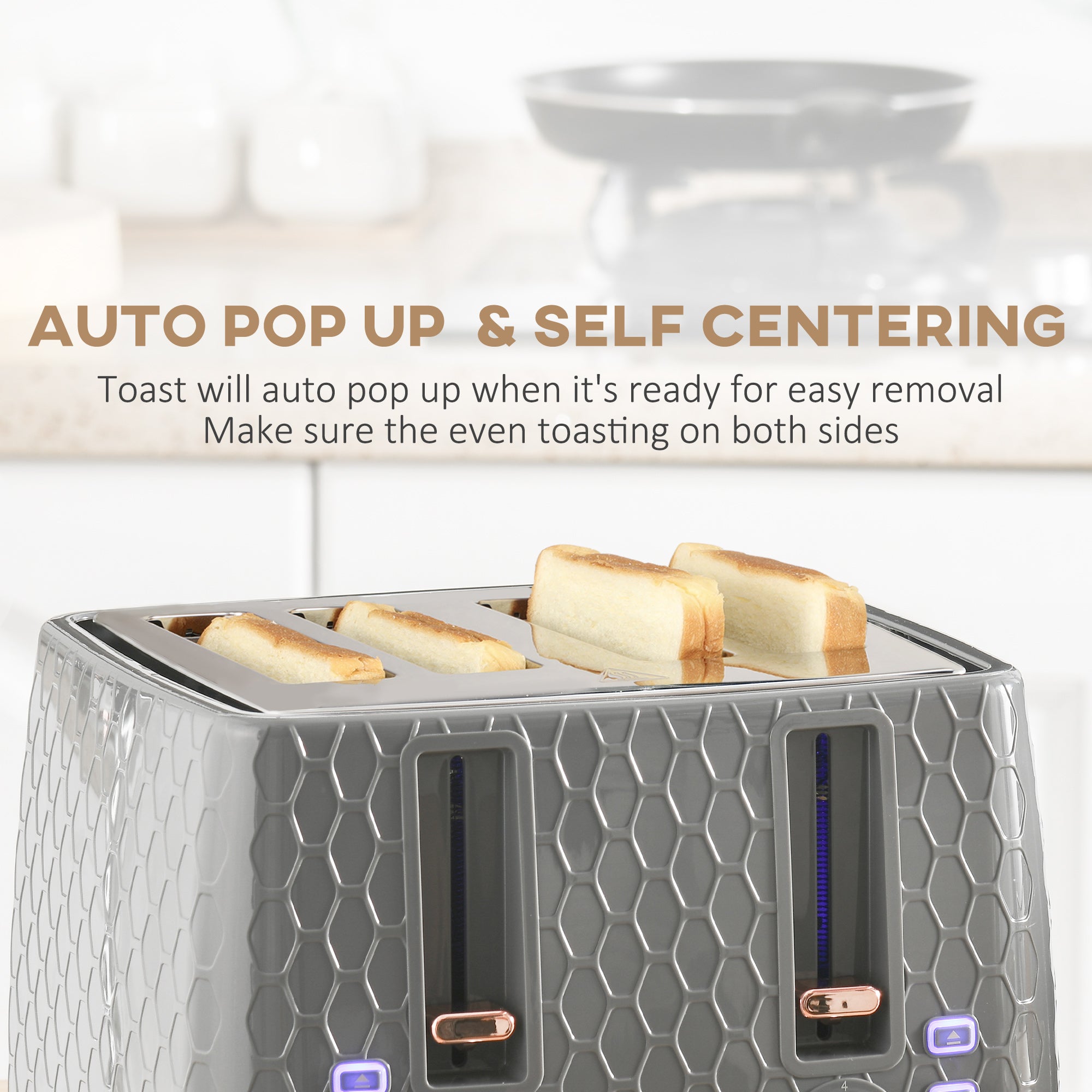 HOMCOM 1.7L 3000W Fast Boil Kettle & 4 Slice Toaster Set, Kettle and Toaster Set with 7 Browning Controls, Crumb Tray, Grey - North Peak Garden Furniture