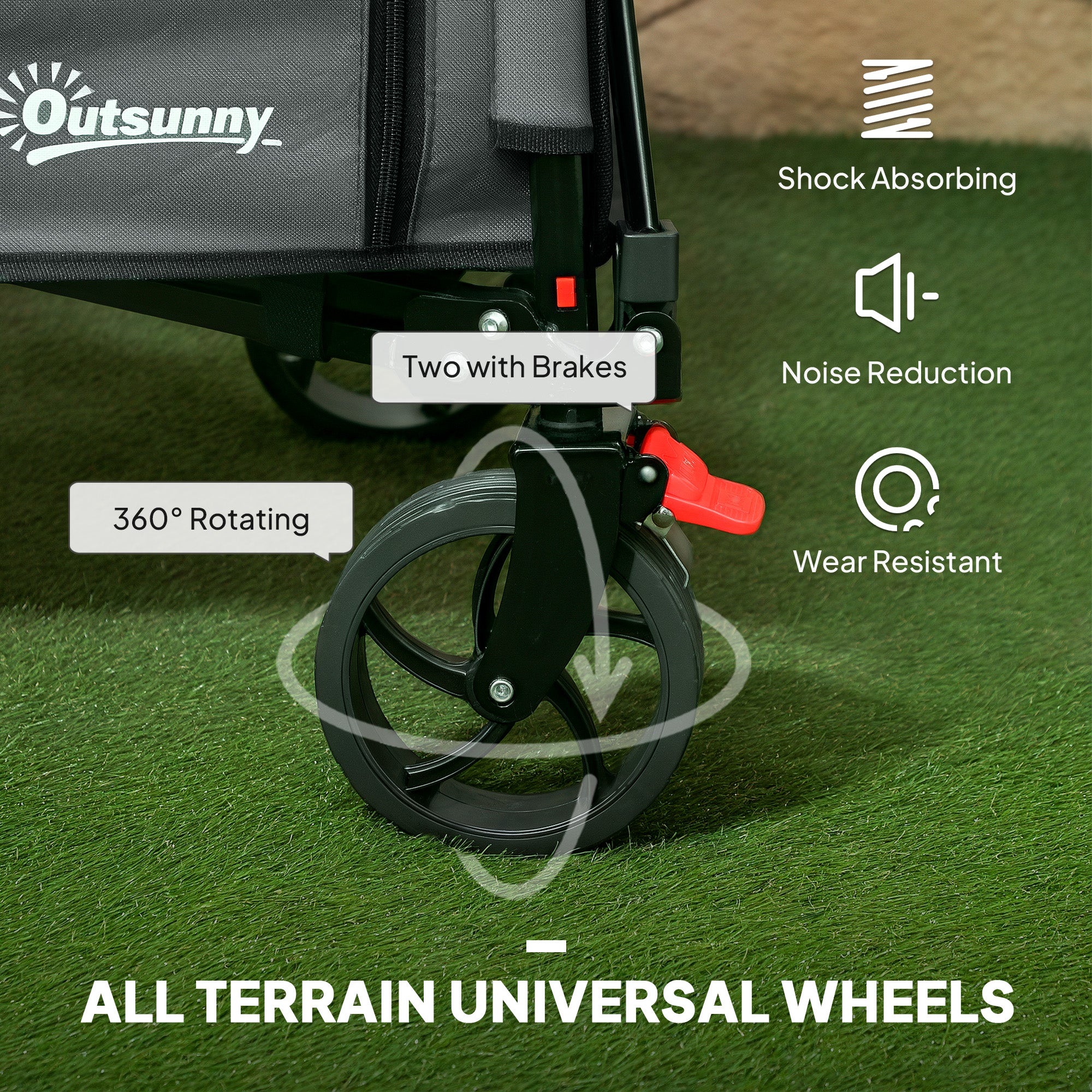 Outsunny Folding Trolley on Wheels, 150L Collapsible Wagon Festival Trolley Cart with Openable Sides, Adjustable Handle and Brakes for Shopping Camping Beach and Garden, Grey - North Peak Garden Furniture