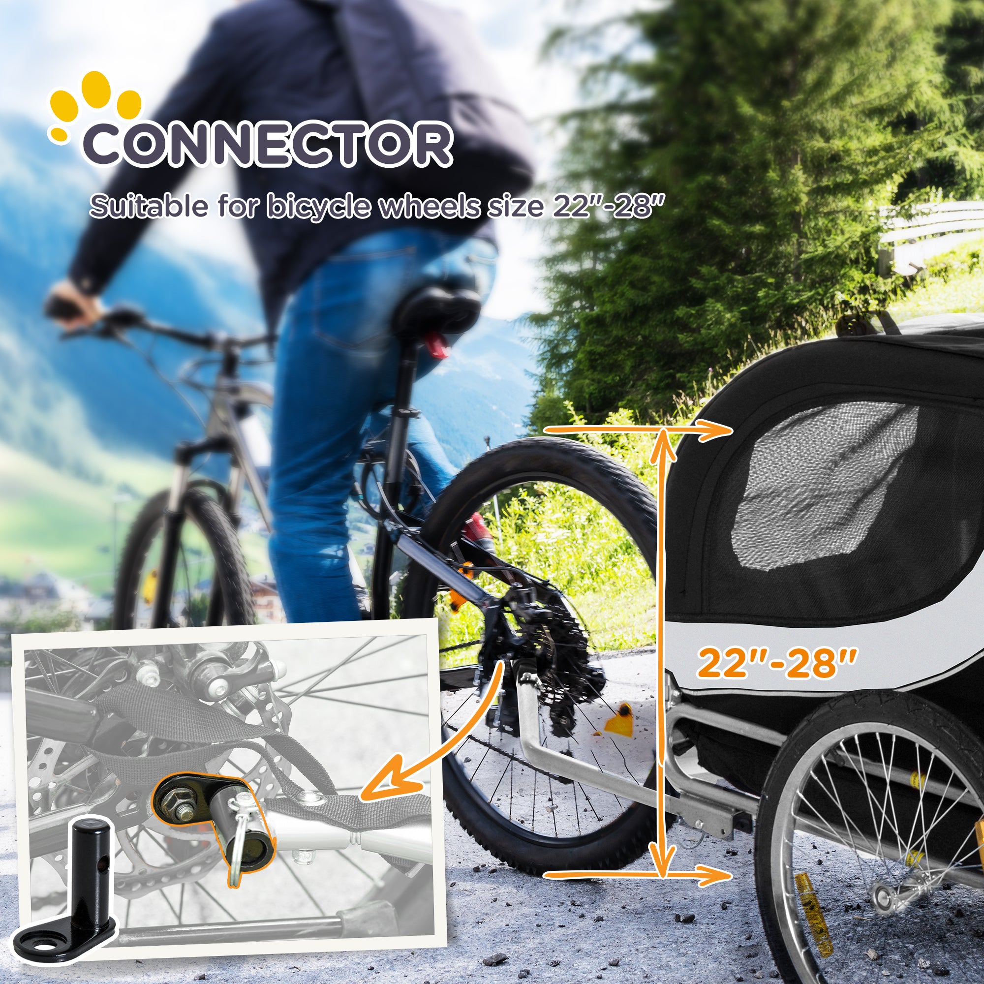 PawHut Steel Dog Bike Trailer Pet Cart Carrier for Bicycle Kit Water Resistant with Hitch Coupler Travel White and Black - North Peak Garden Furniture