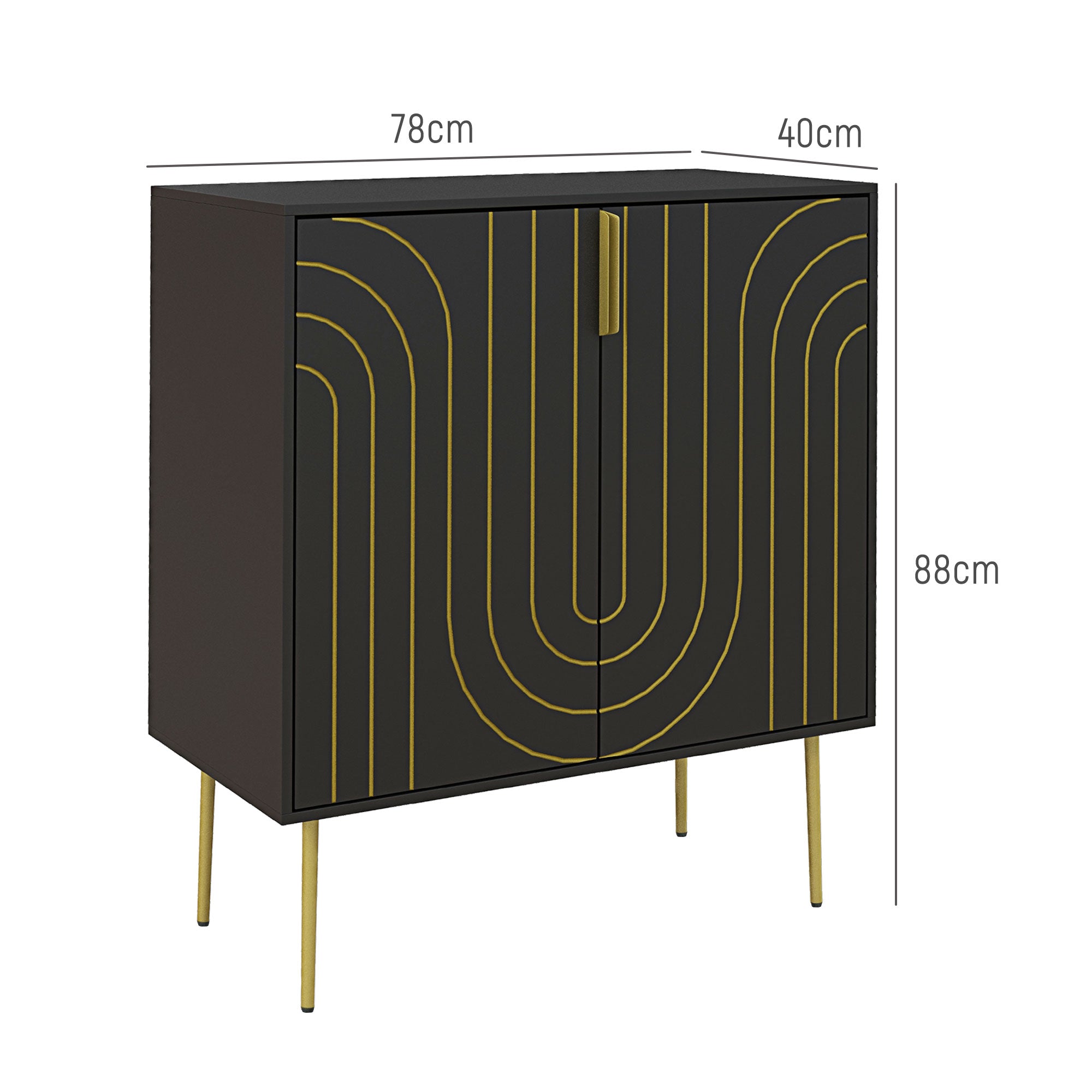 HOMCOM Art Deco Inspired Sideboard, with Adjustable Shelf - Black/Gold Tone - North Peak Garden Furniture