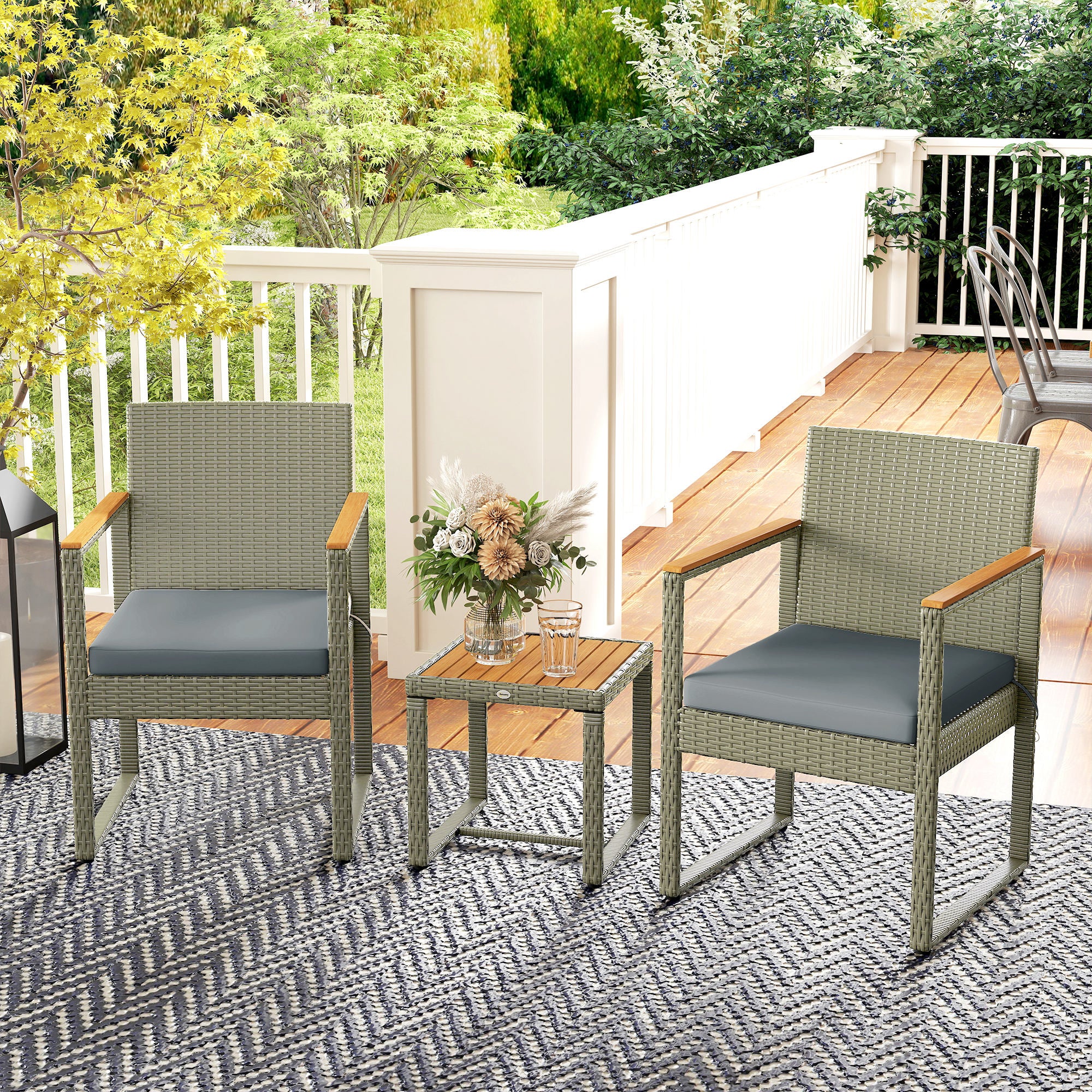 Outsunny Three-Piece Rattan Chair Set - Grey - North Peak Garden Furniture