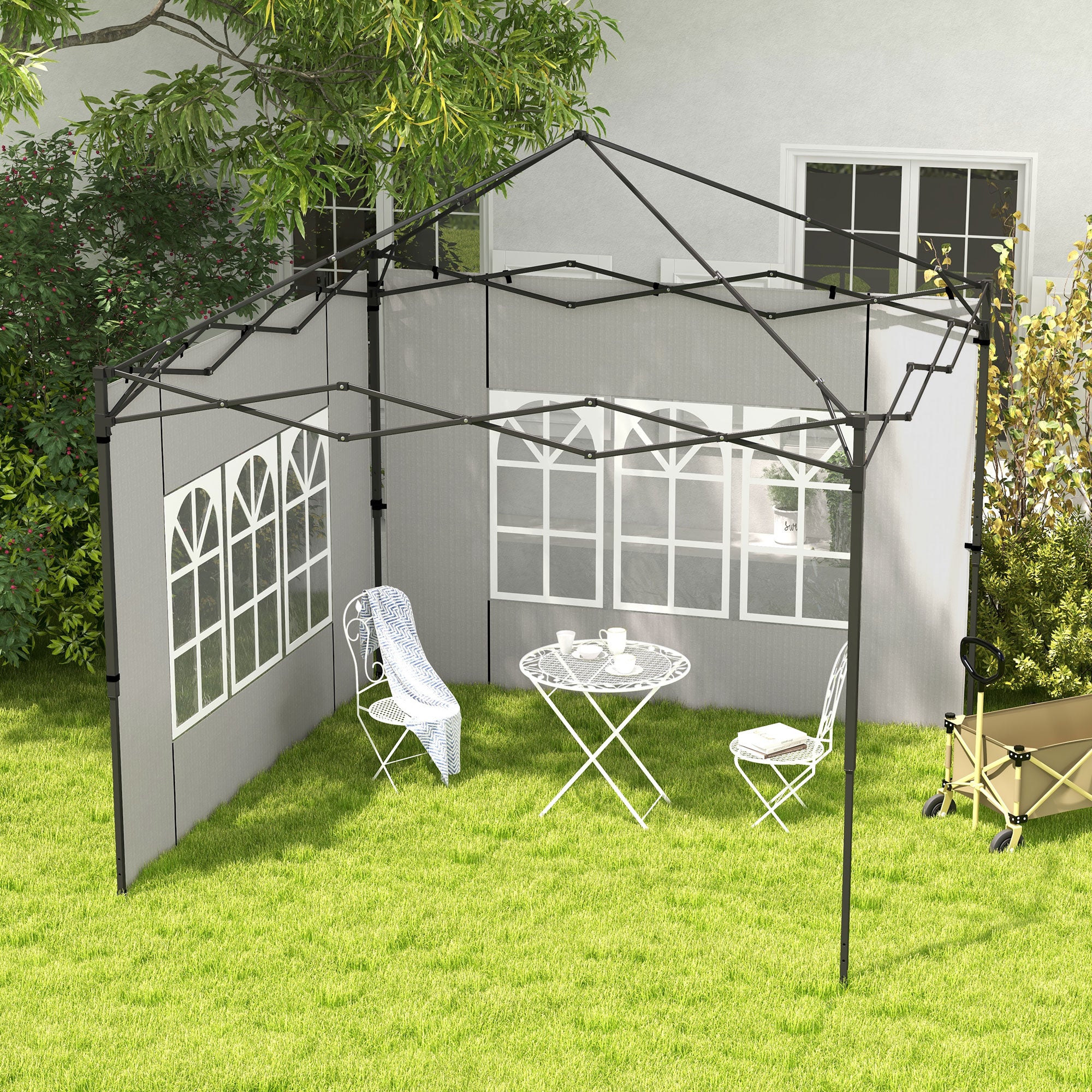 Outsunny Gazebo Side Panels, Sides Replacement with Window for 3x3(m) or 3x6m Gazebo Canopy, 2 Pack, White - North Peak Garden Furniture