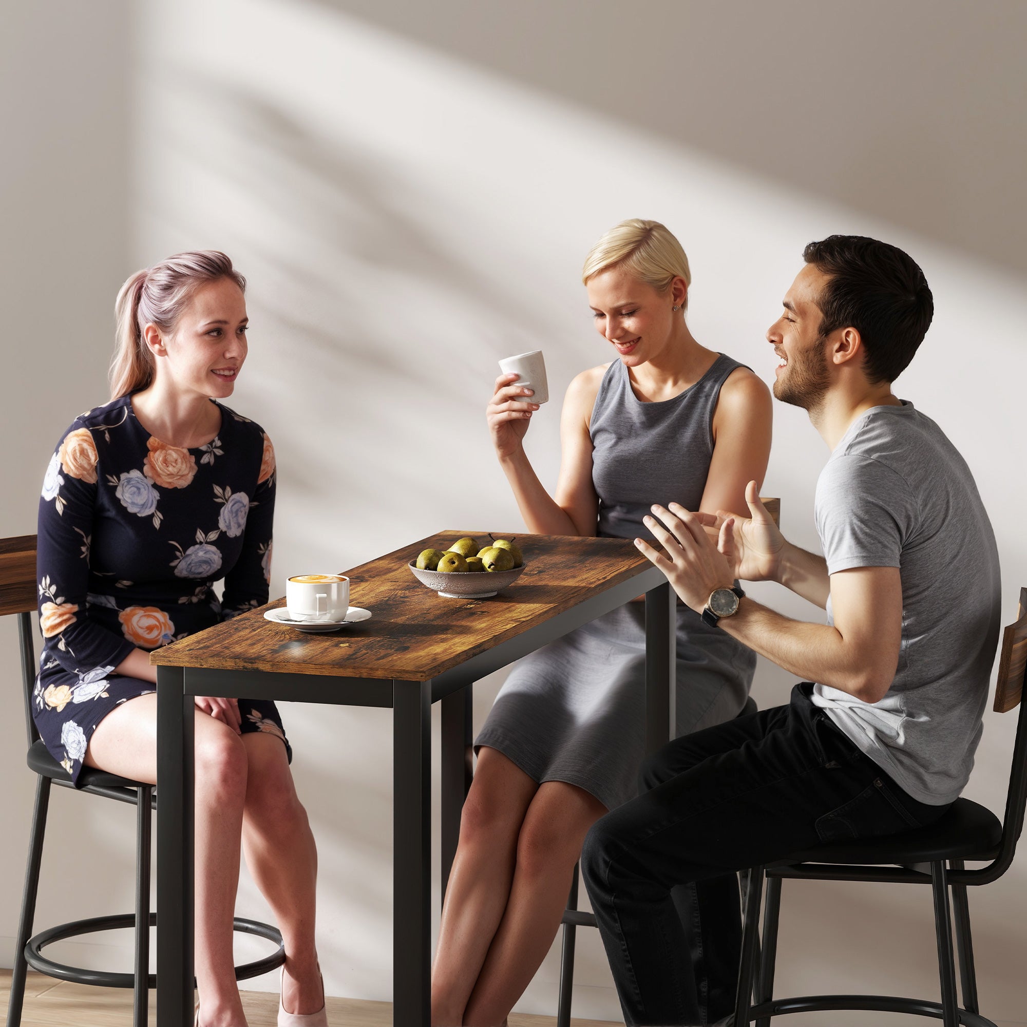 HOMCOM Rectangular Bar Table, Wood Effect Pub Coffee Table for Small Space, Breakfast Dining, Kitchen, Industrial, Rustic Brown