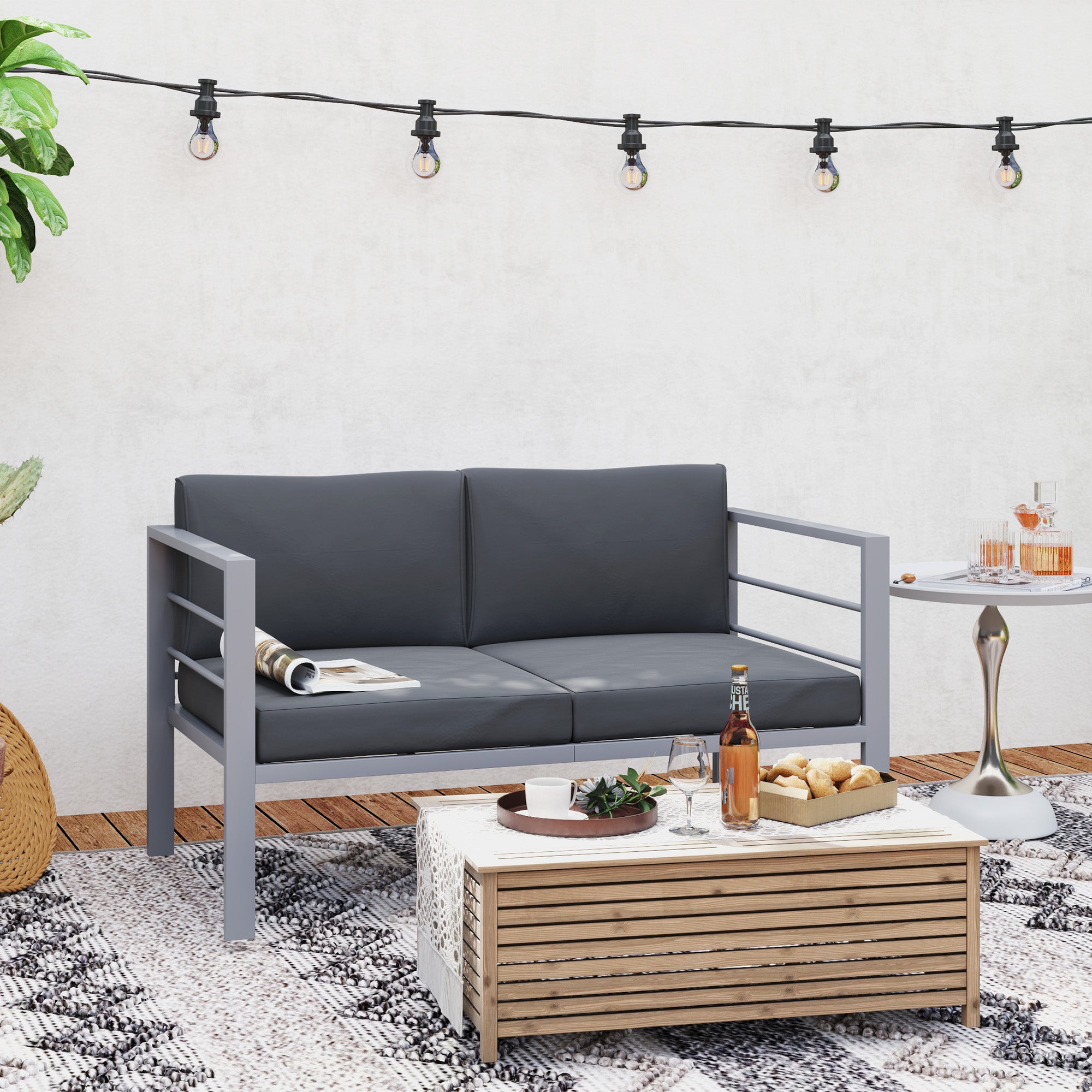 Outsunny Two-Seater Aluminium Garden Sofa - Grey - North Peak Garden Furniture